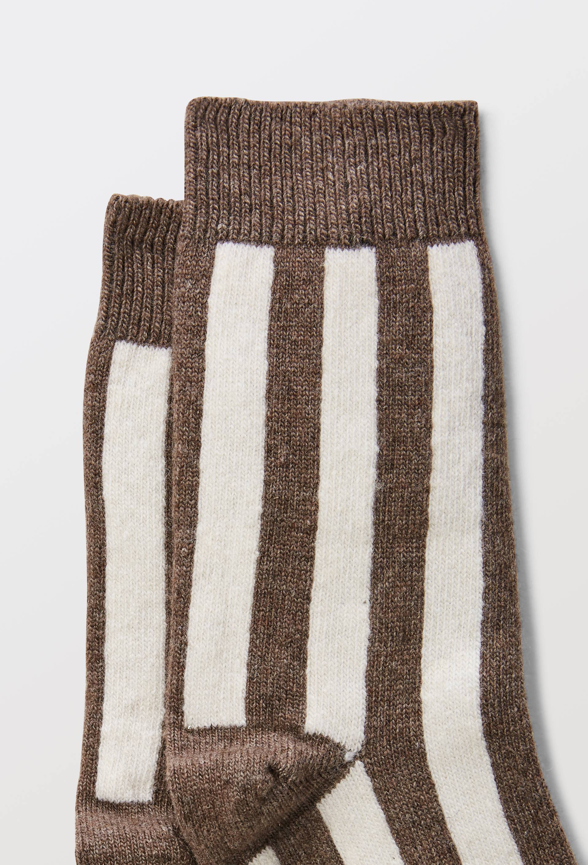 Paire de chaussettes fantaisie ray&eacute;e contenant du cachemire MONOPRIX, Brun clair, large image number 2
