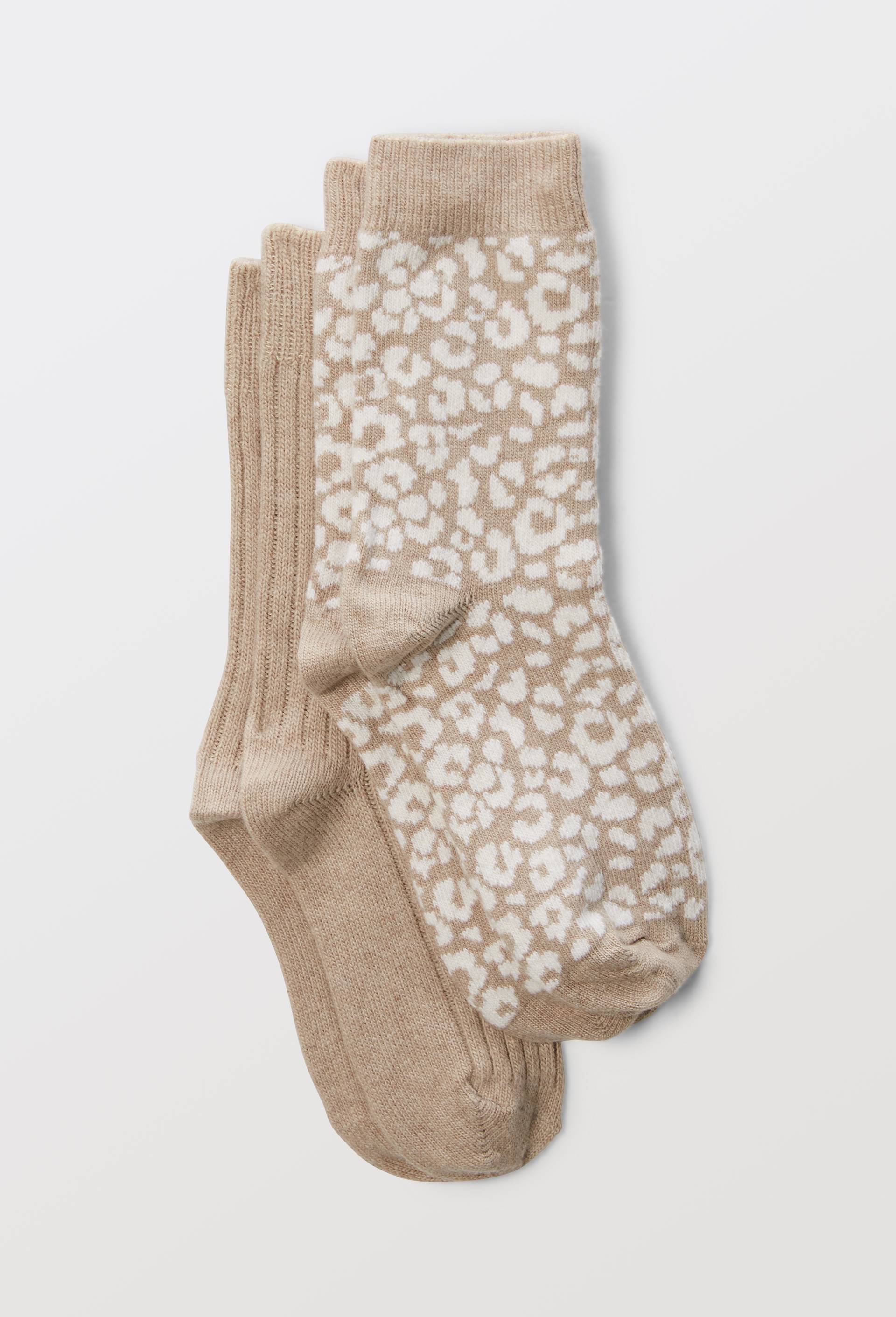 Paire de chaussettes avec motifs l&eacute;opard contenant de la laine et du cachemire, Brun clair, large image number 1.0