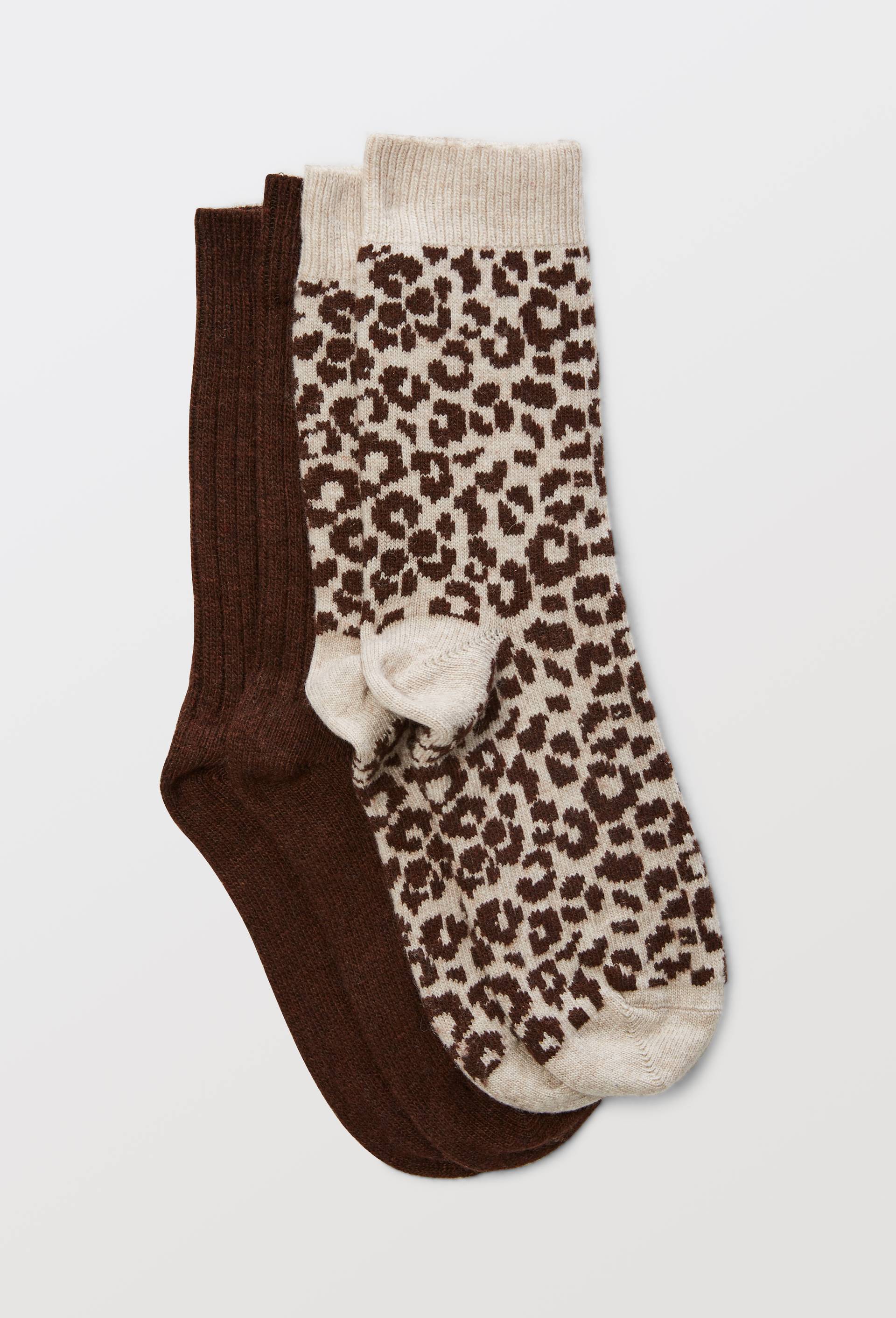 Paire de chaussettes avec motifs l&eacute;opard contenant de la laine et du cachemire, Brun, swatch image
