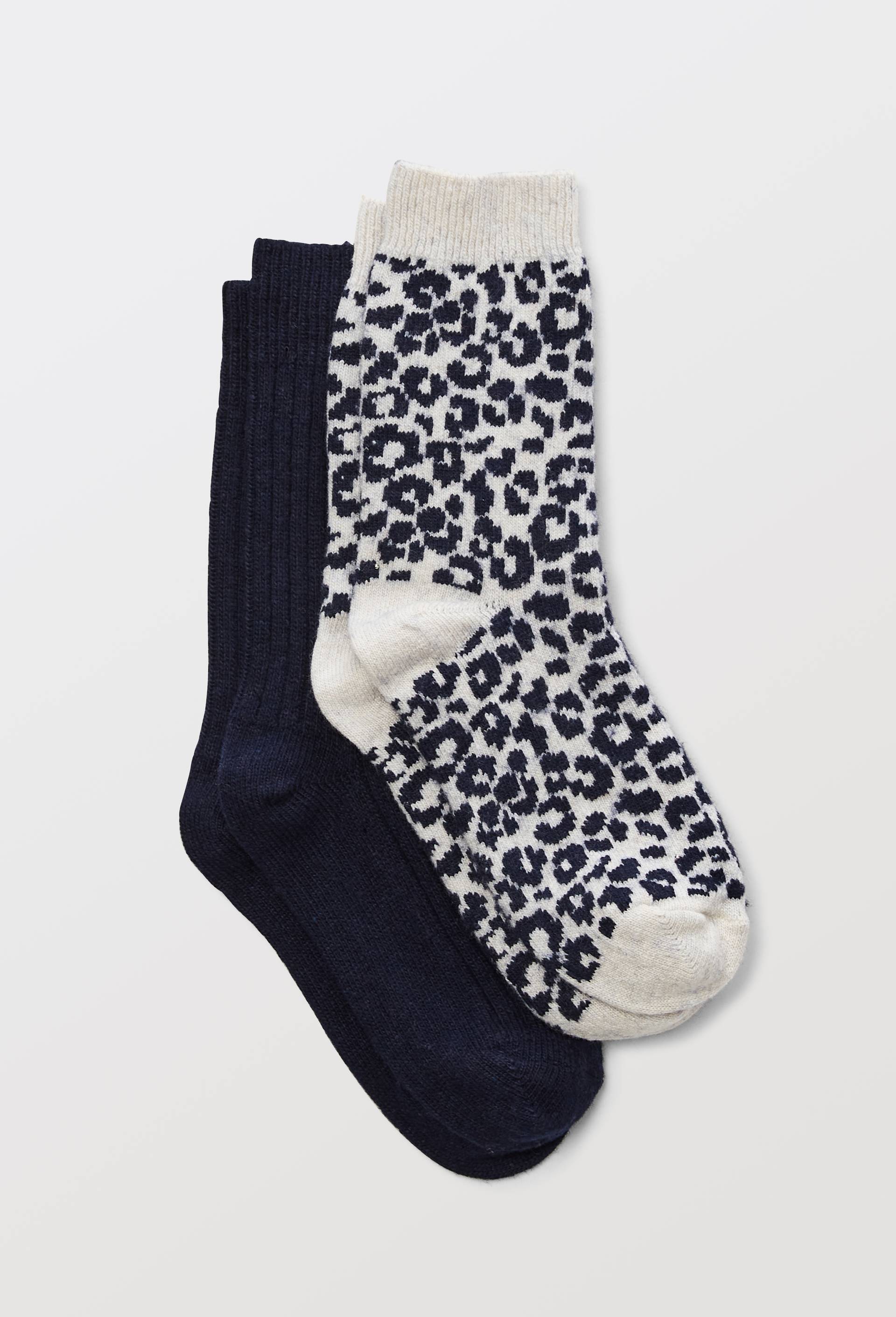 Paire de chaussettes avec motifs l&eacute;opard contenant de la laine et du cachemire, Bleu fonc&eacute;, swatch image