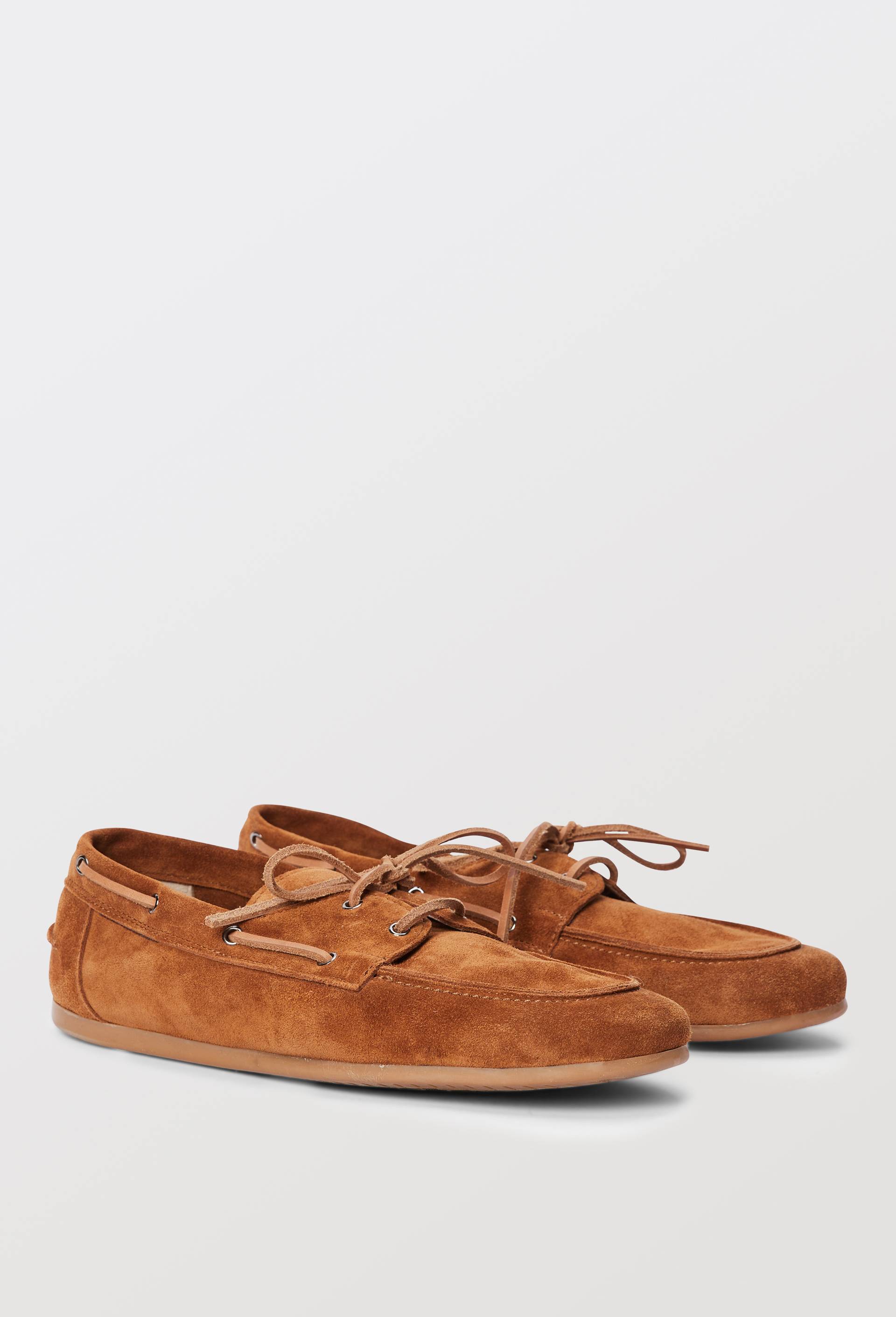 Chaussures bateau &agrave; lacets en cuir, Brun, swatch image