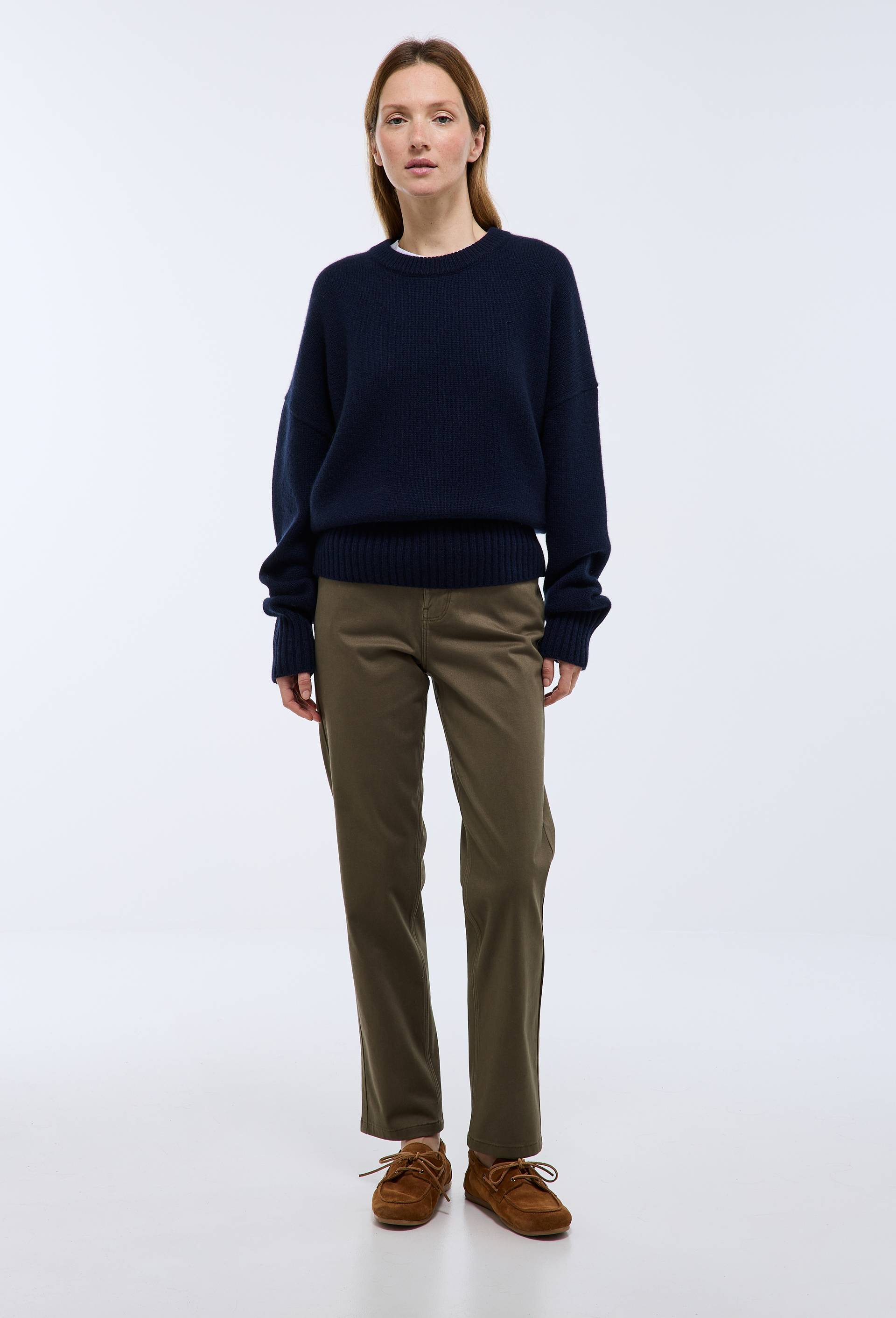 Pantalon droit contenant du coton, Vert fonc&eacute;, large image number 0