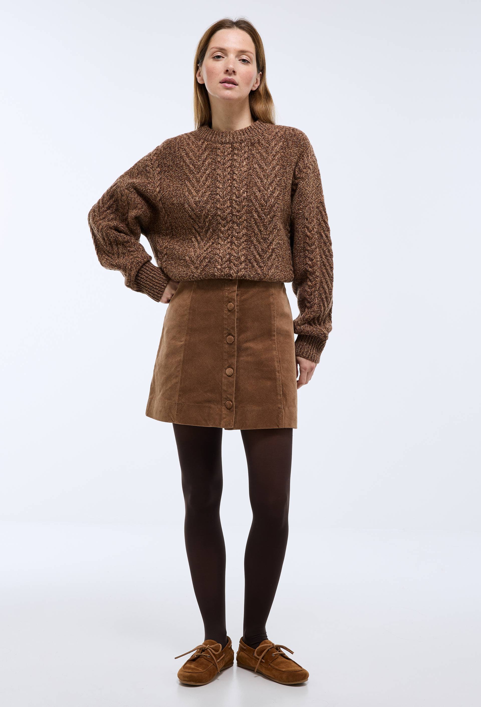 Jupe courte boutonn&eacute;e  velours contenant du coton BIO GOTS, Beige, large image number 0