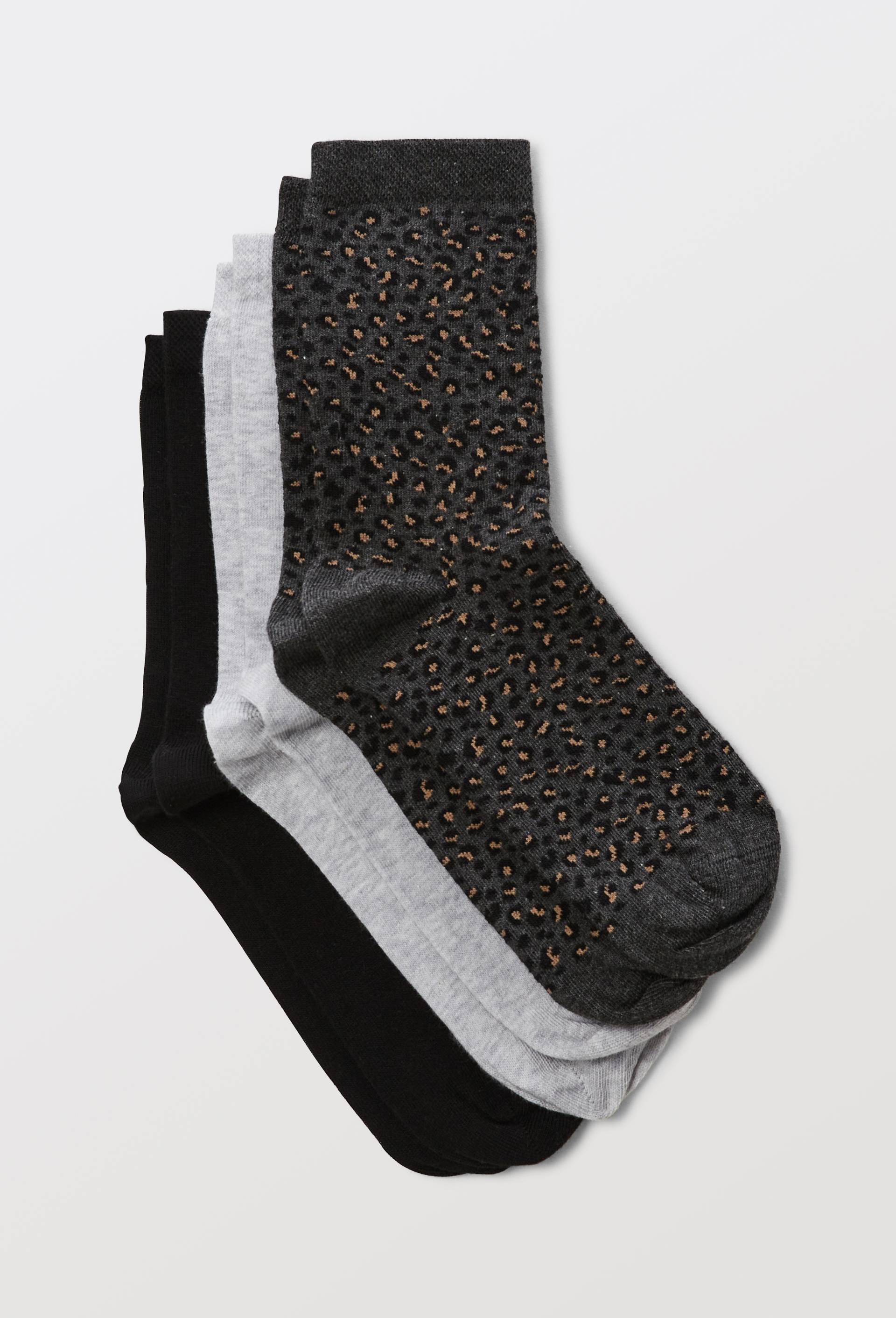 Lot de 3 paires de chaussettes fantaisie en coton, Gris fonc&eacute;, swatch image