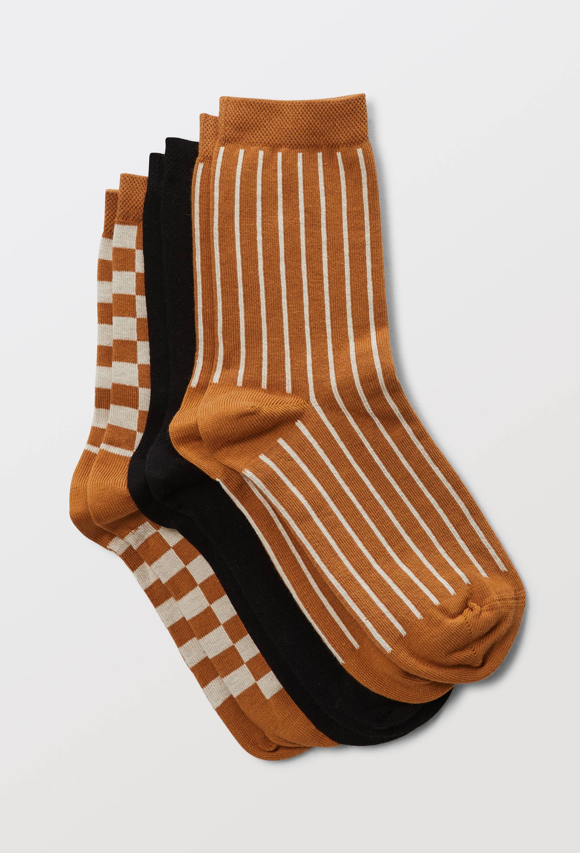 Lot de 3 paires de chaussettes fantaisie en coton, Brun clair, large image number 0