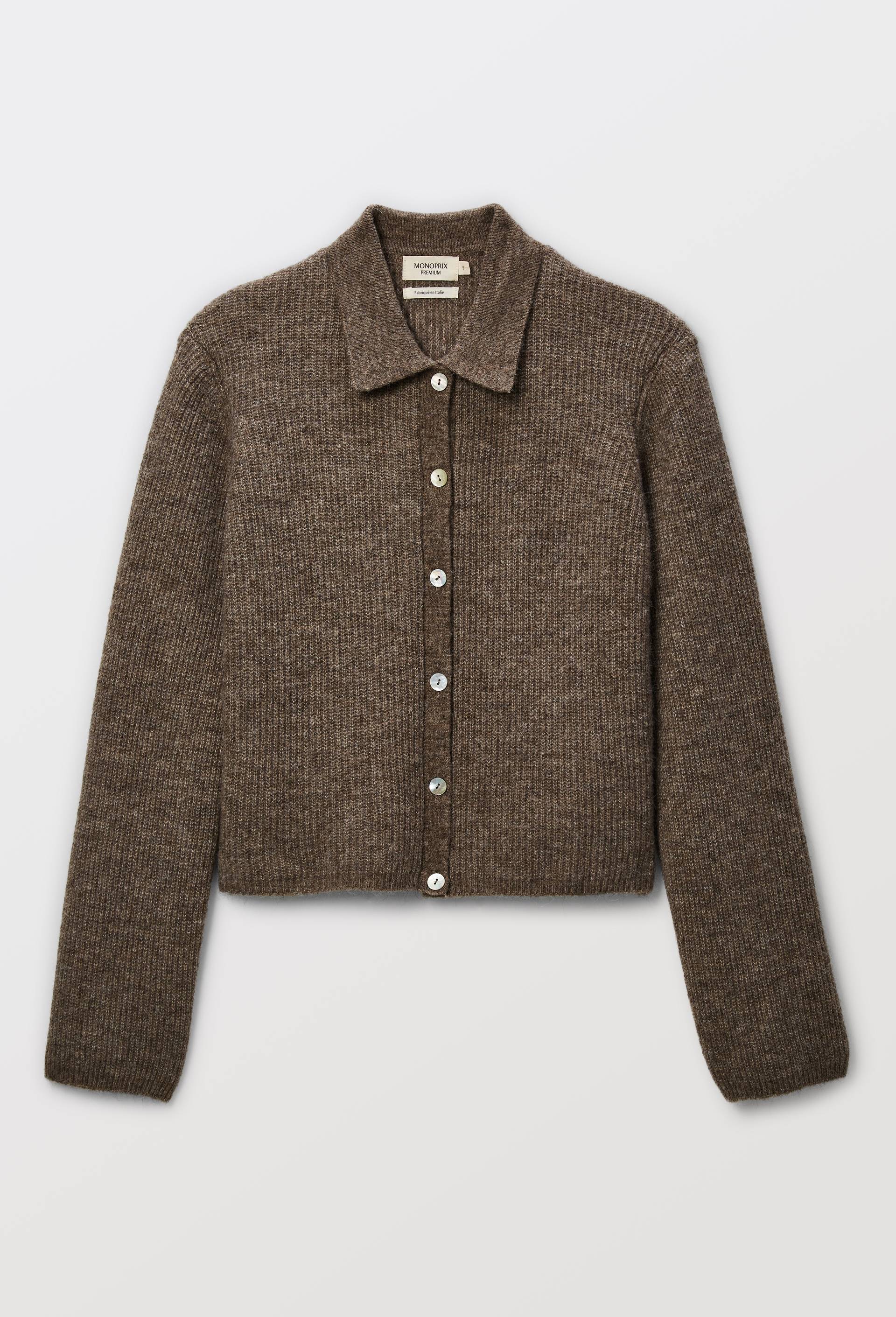 Cardigan col polo contenant de l'alpaga, Brun clair, large image number 2