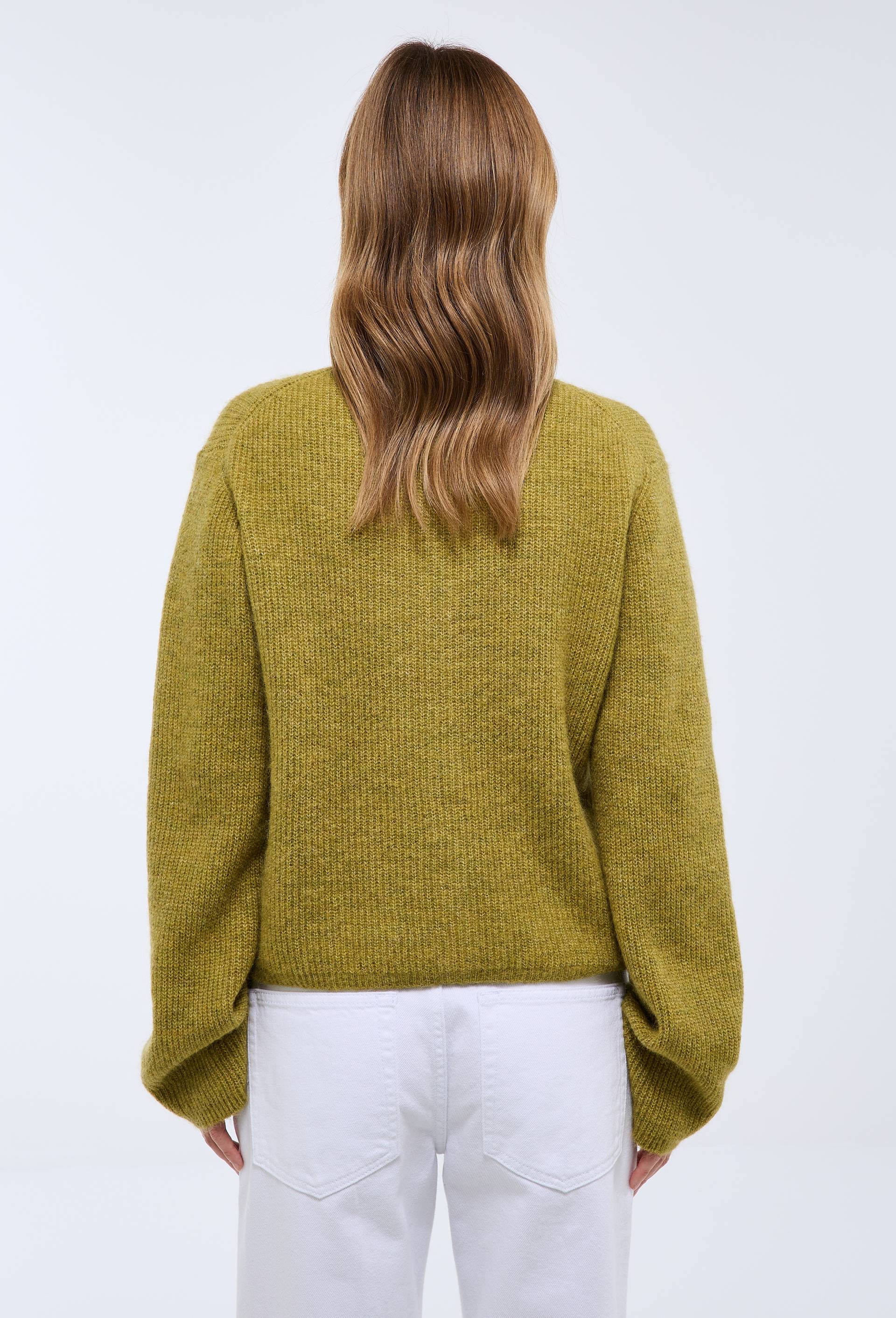 Cardigan col polo contenant de l'alpaga, Vert, large image number 2