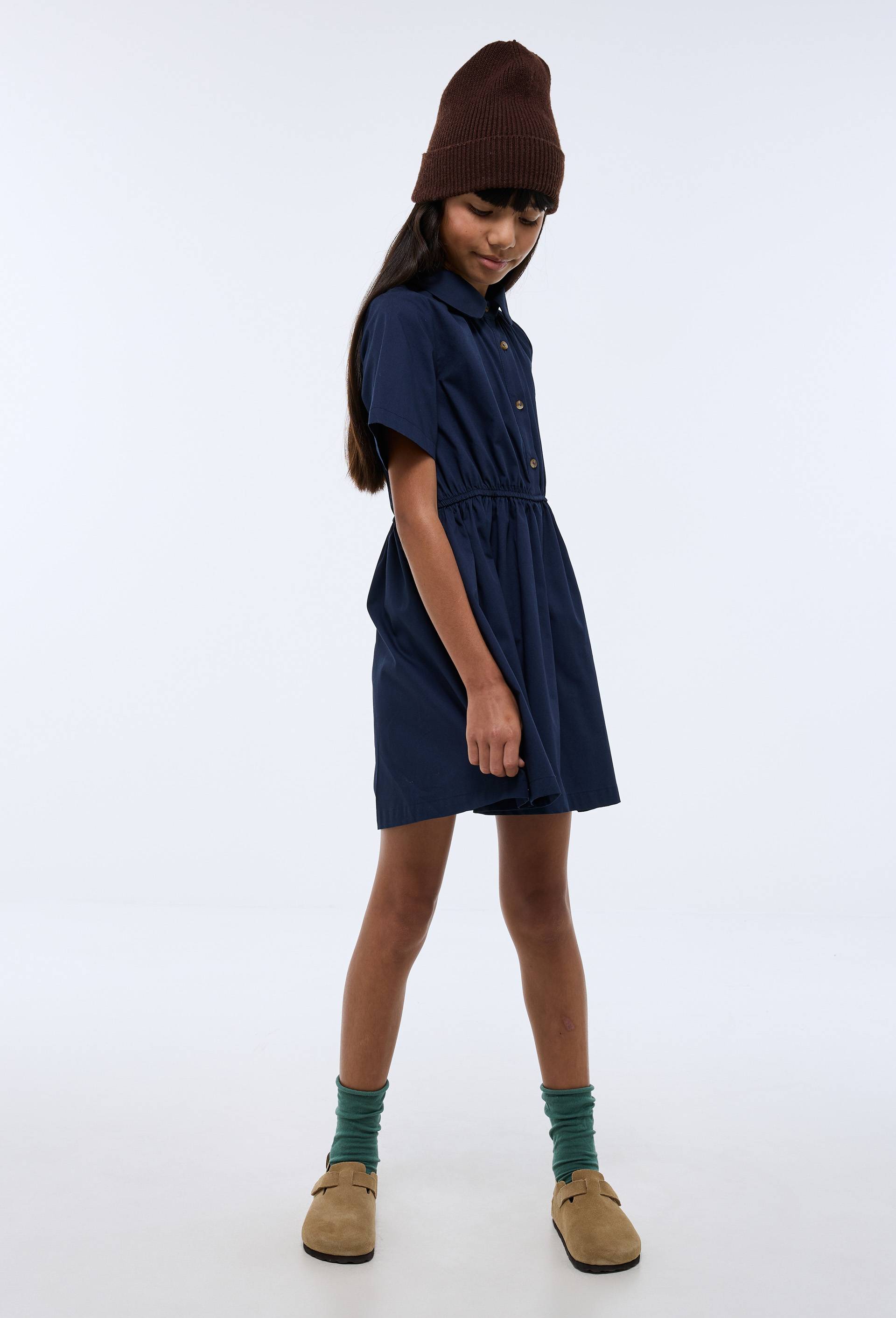 Robe col chemise imprim&eacute;e en coton, Bleu fonc&eacute;, large image number 0