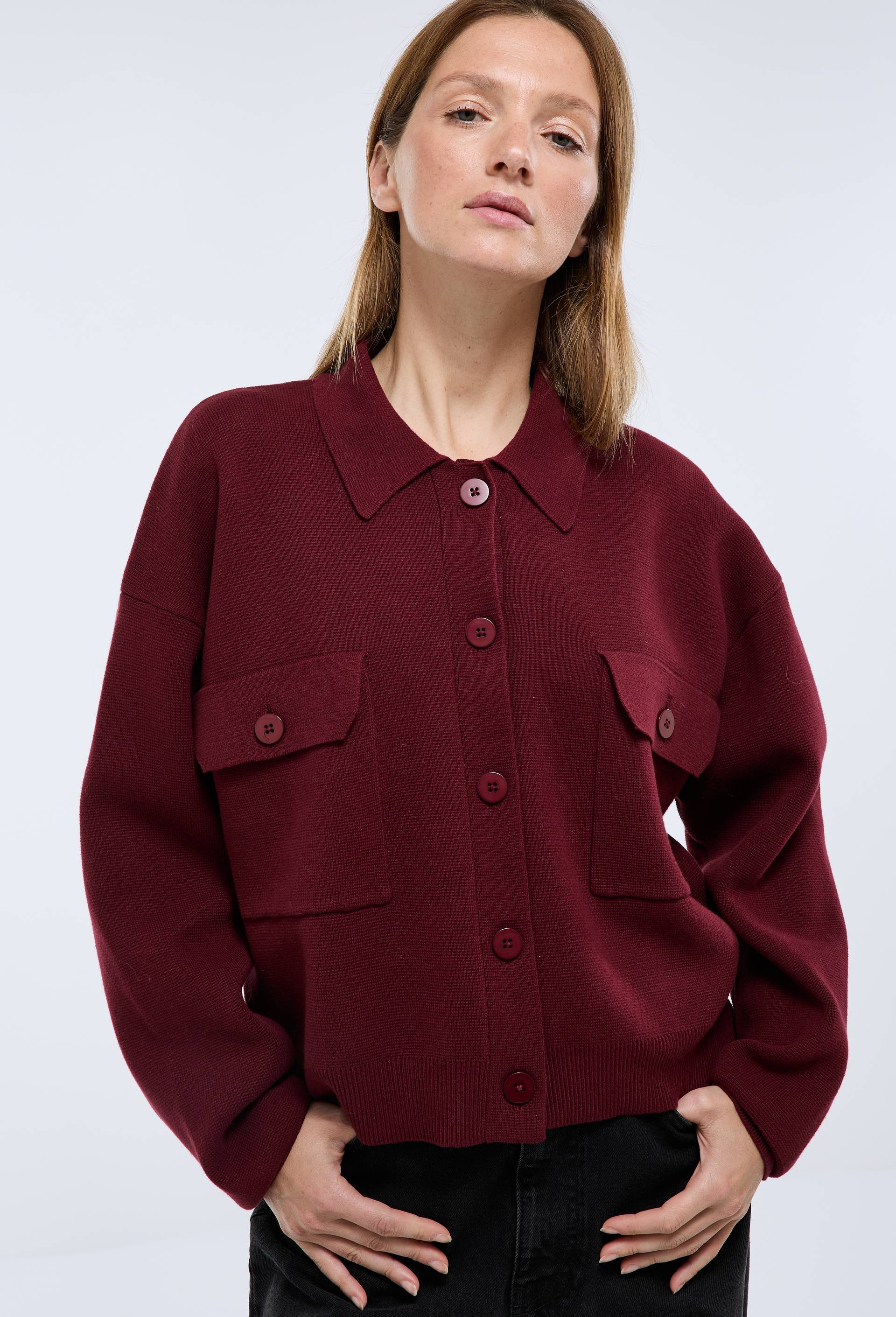Veste en maille unie en coton BIO GOTS, Rouge fonc&eacute;, large image number 0
