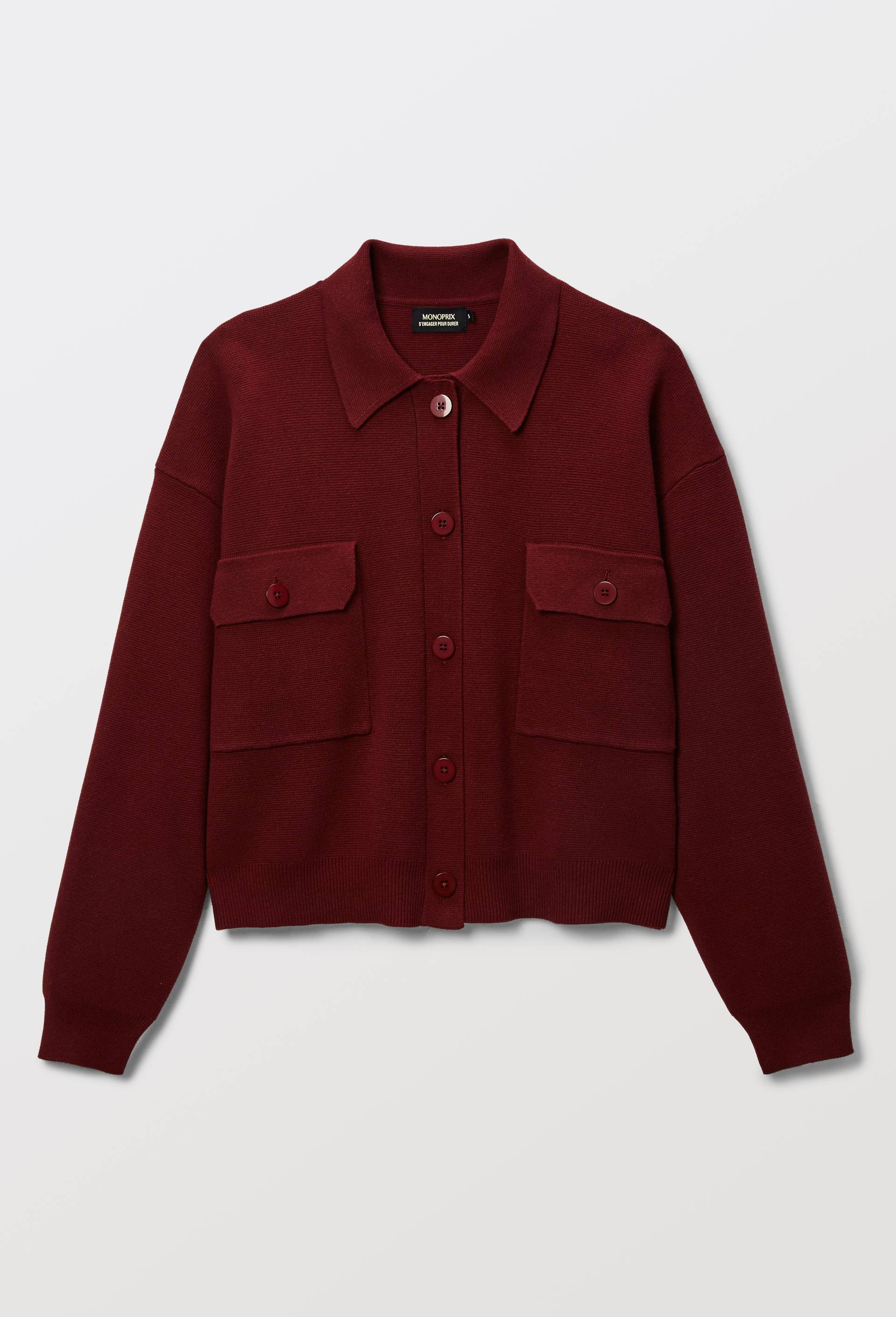 Veste en maille unie en coton BIO GOTS, Rouge fonc&eacute;, large image number 2