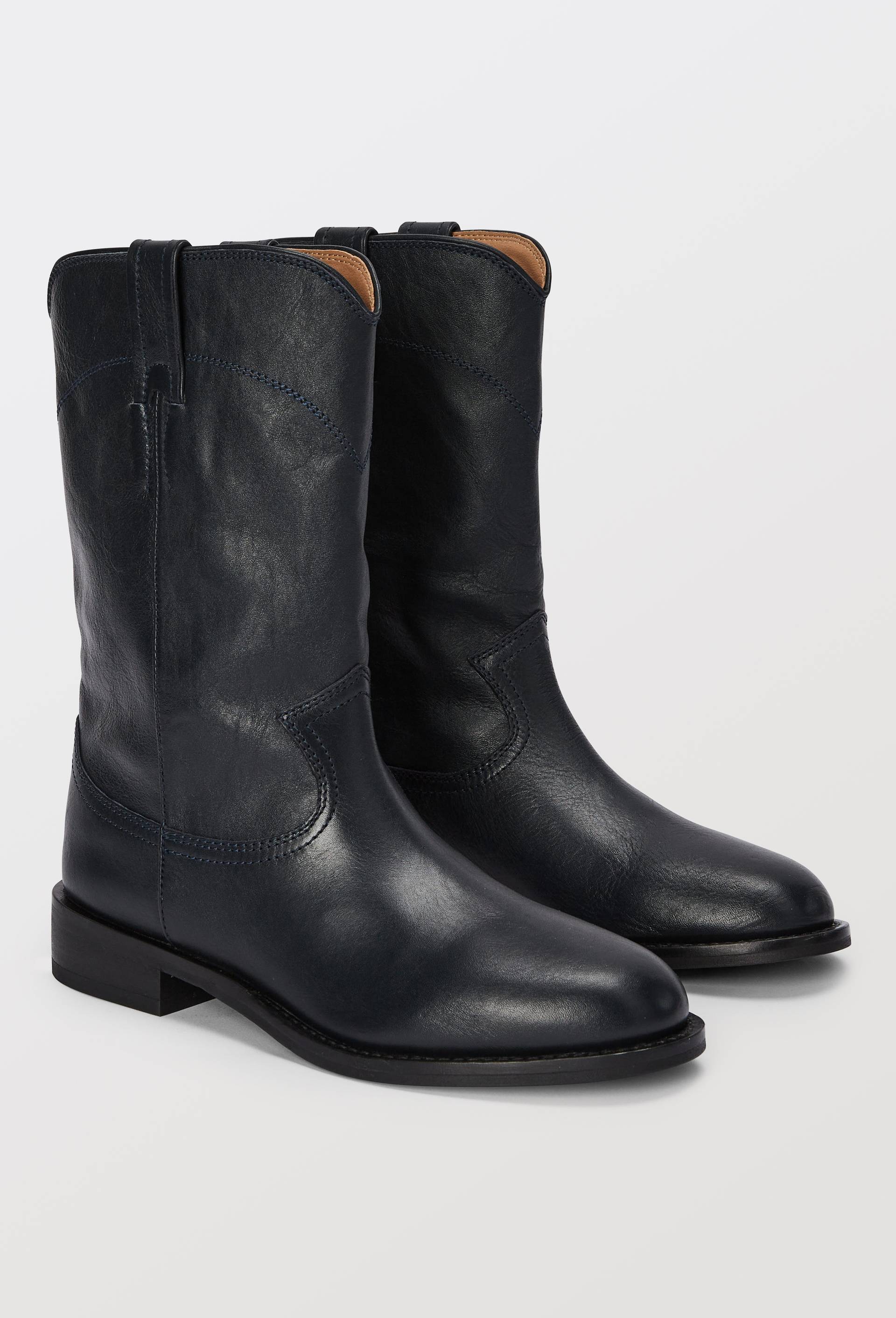 Bottes plates en cuir, Bleu fonc&eacute;, large image number 1