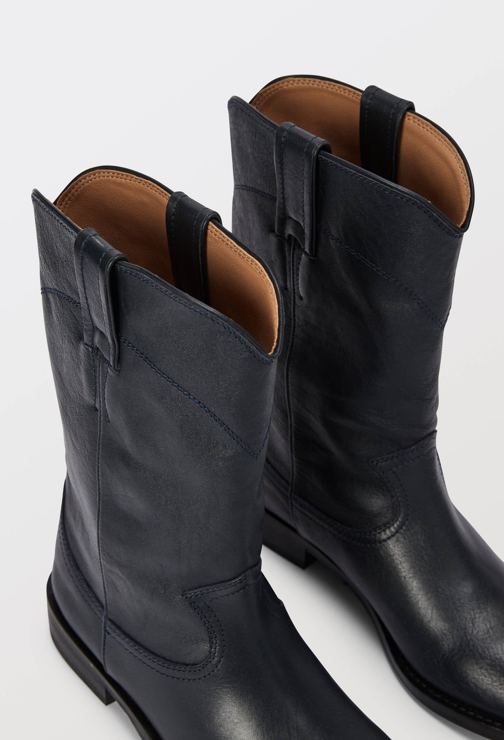 Bottes plates en cuir, Bleu fonc&eacute;, large image number 2