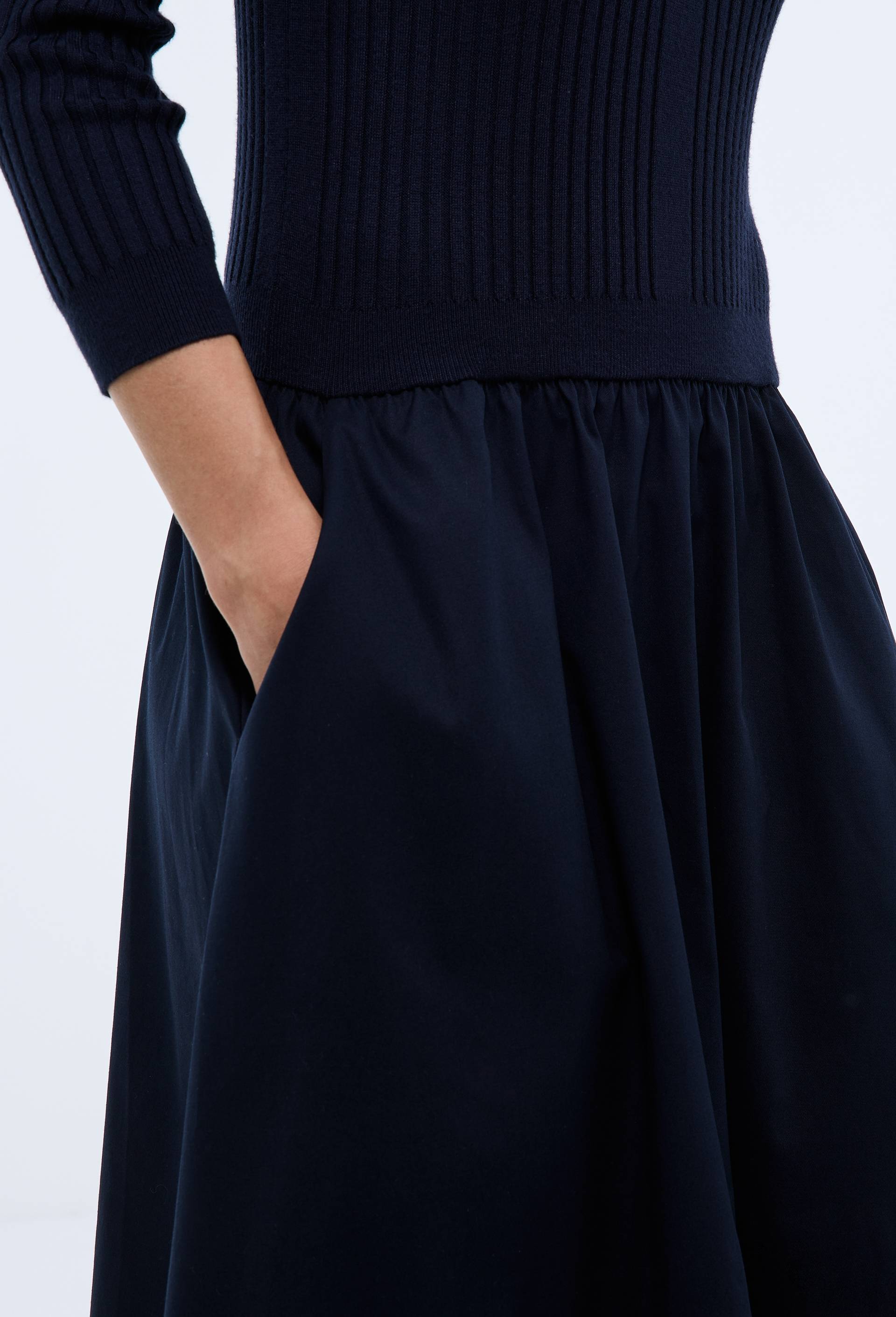 Robe longue bi-mati&egrave;re, Bleu fonc&eacute;, large image number 1