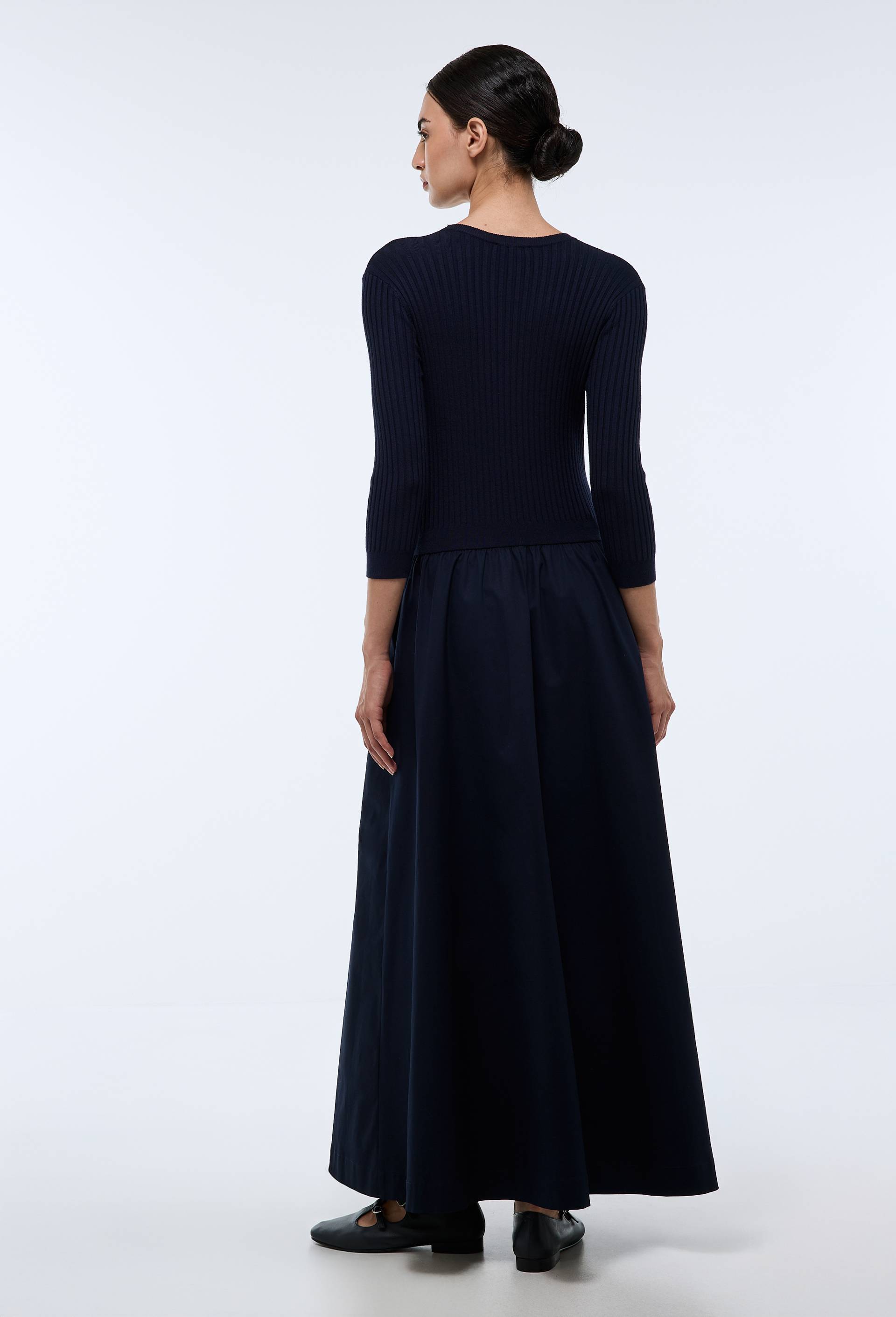 Robe longue bi-mati&egrave;re, Bleu fonc&eacute;, large image number 2