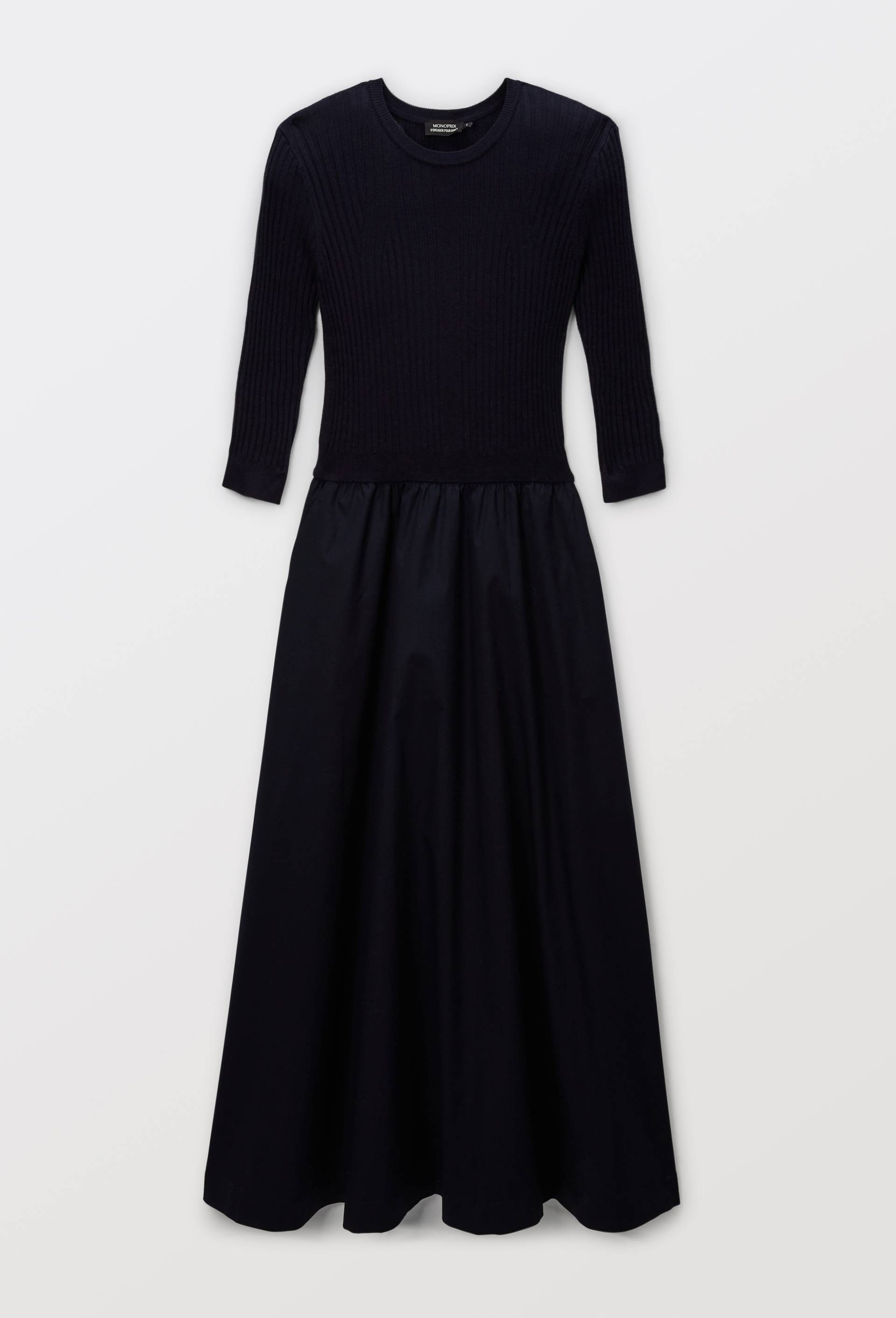 Robe longue bi-matière BLEU FONCE pour femme MONOPRIX