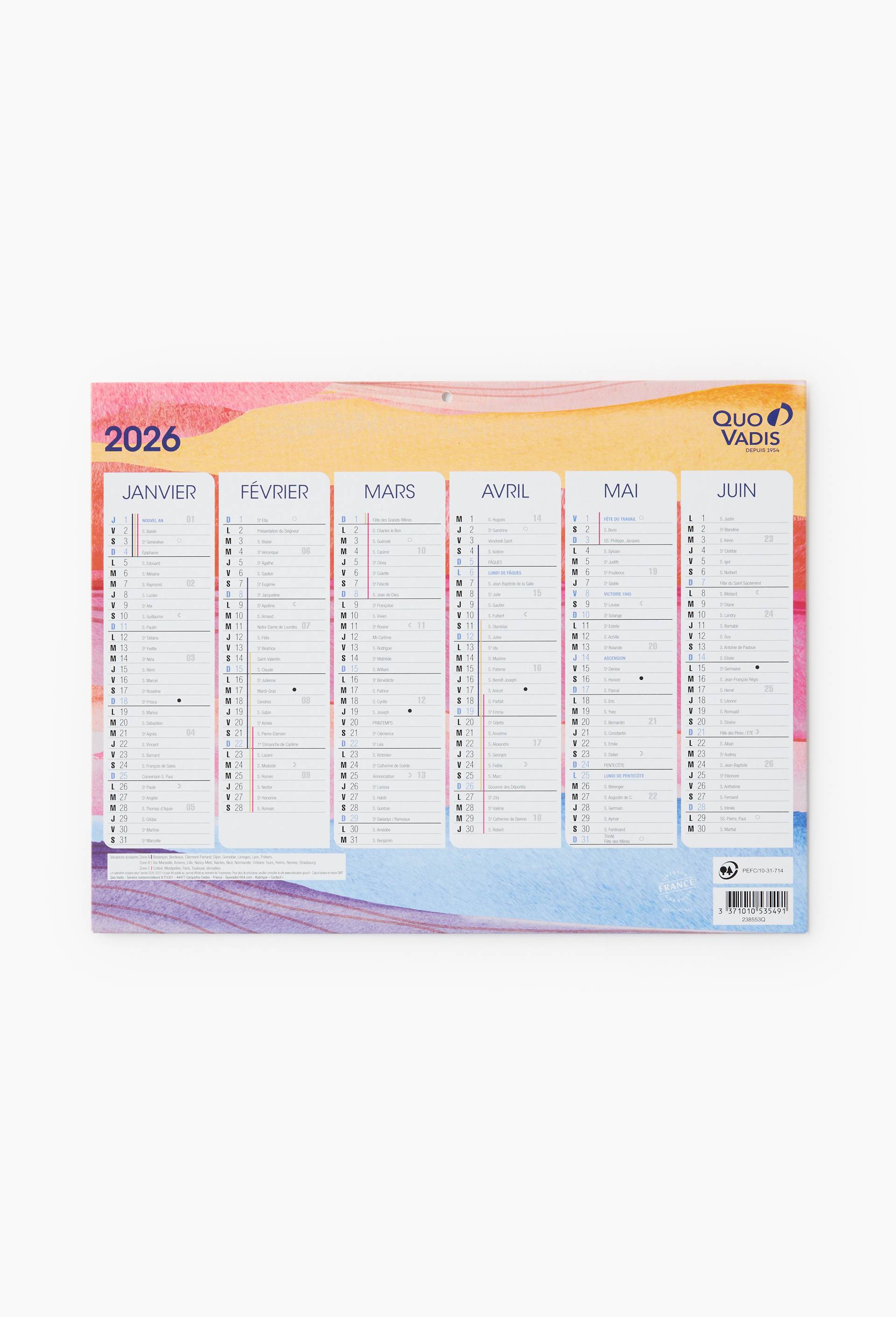 Calendrier mural Quo Vadis 27x21cm, ann&eacute;e 2027, Multicolore, large image number 0.0