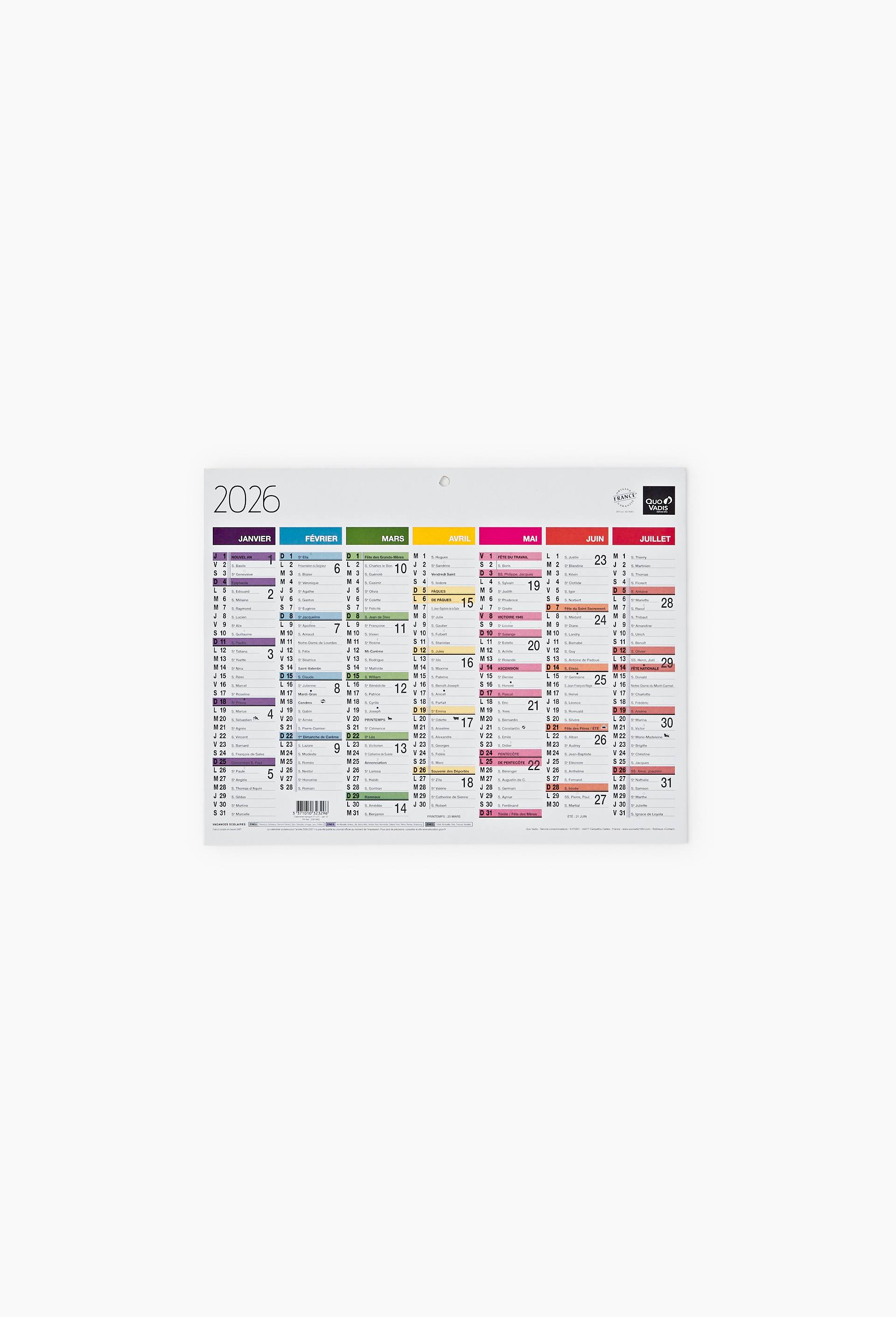 Quo Vadis - Calendrier Mural - 2025-2026 - Français - Classic