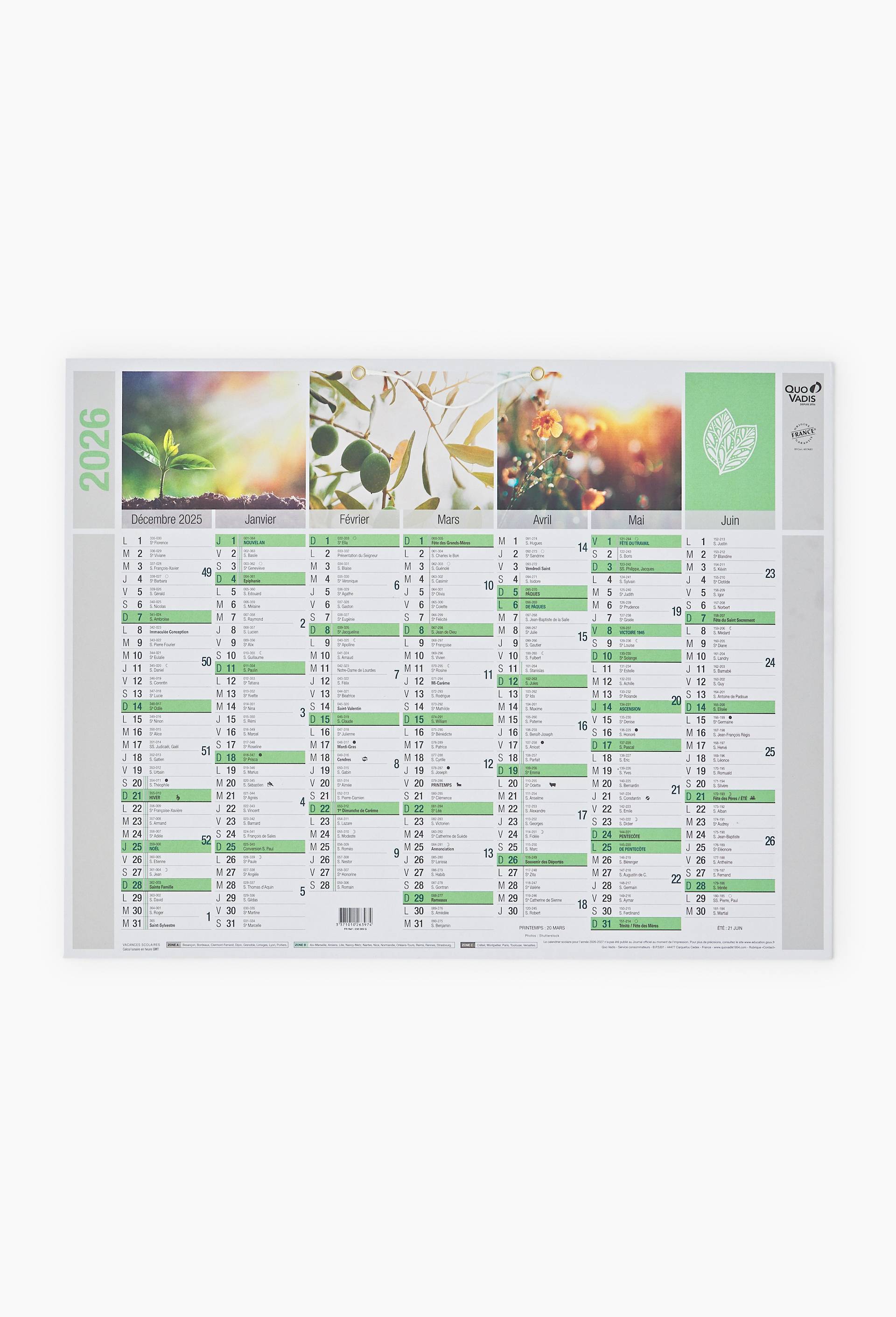 Calendrier mural Quo Vadis 43x33cm, ann&eacute;e 2027, Vert, large image number 0