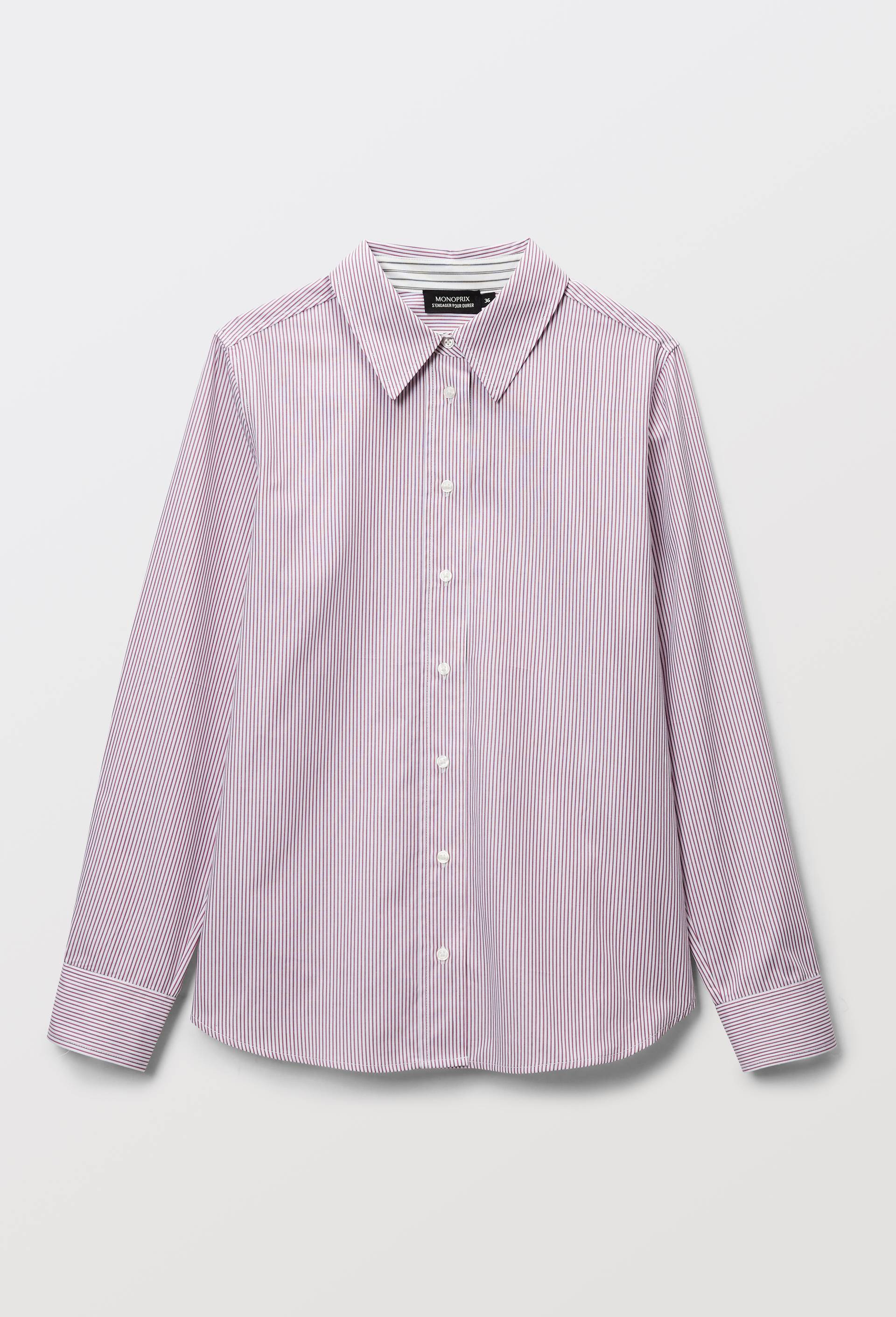 Chemise manches longues ray&eacute;e en coton BIO GOTS, Rouge, large image number 2