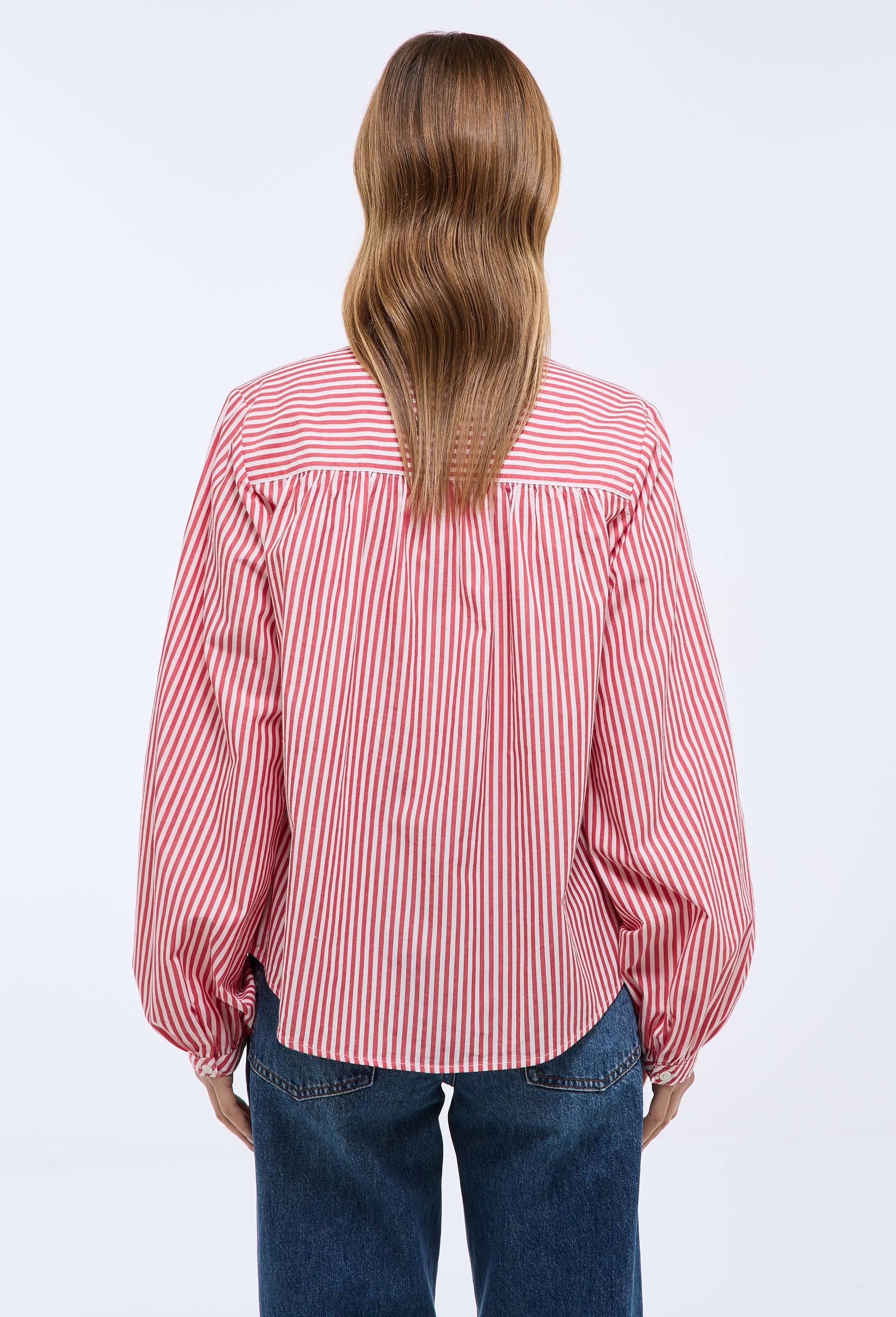 Chemise manches longues ray&eacute;e en coton BIO GOTS, Rouge, large image number 1