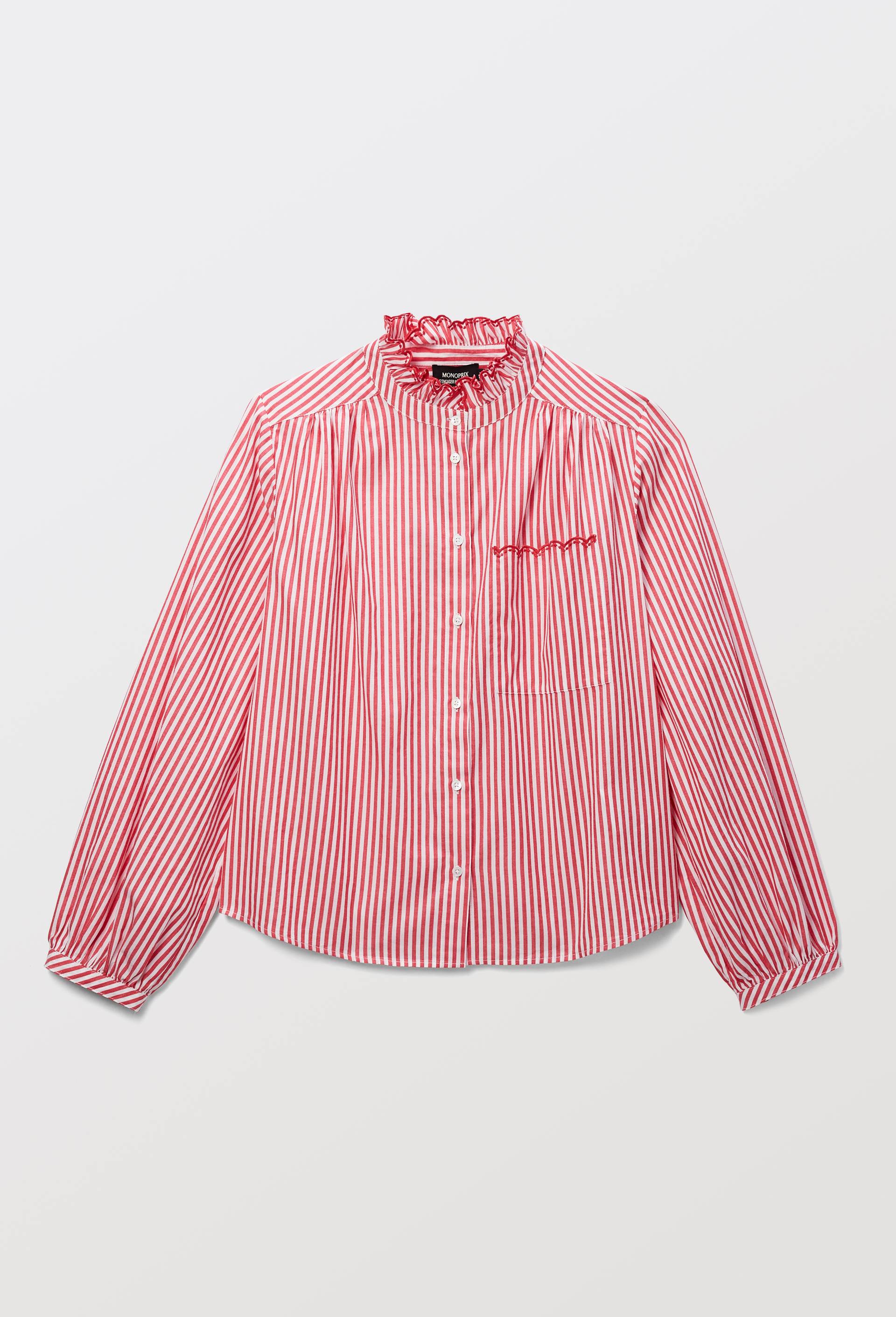Chemise manches longues ray&eacute;e en coton BIO GOTS, Rouge, large image number 2.0