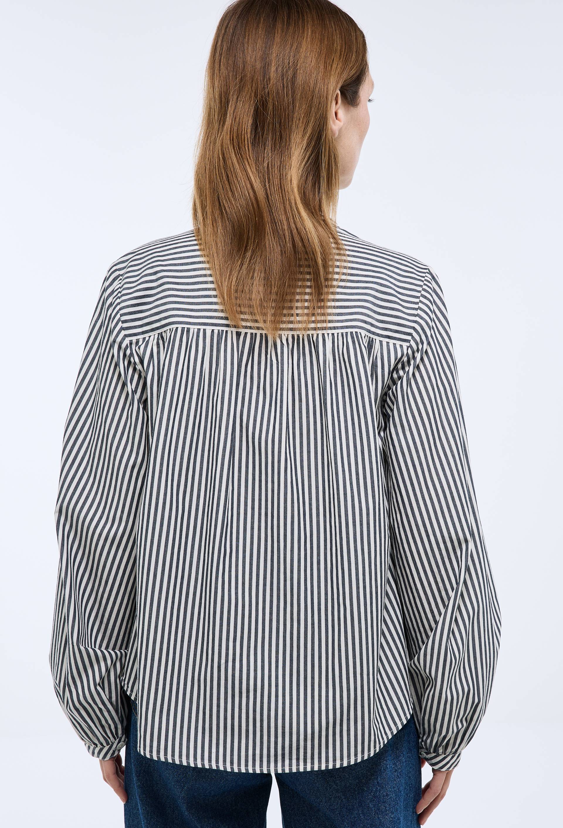 Chemise manches longues ray&eacute;e en coton BIO GOTS, Bleu fonc&eacute;, large image number 1