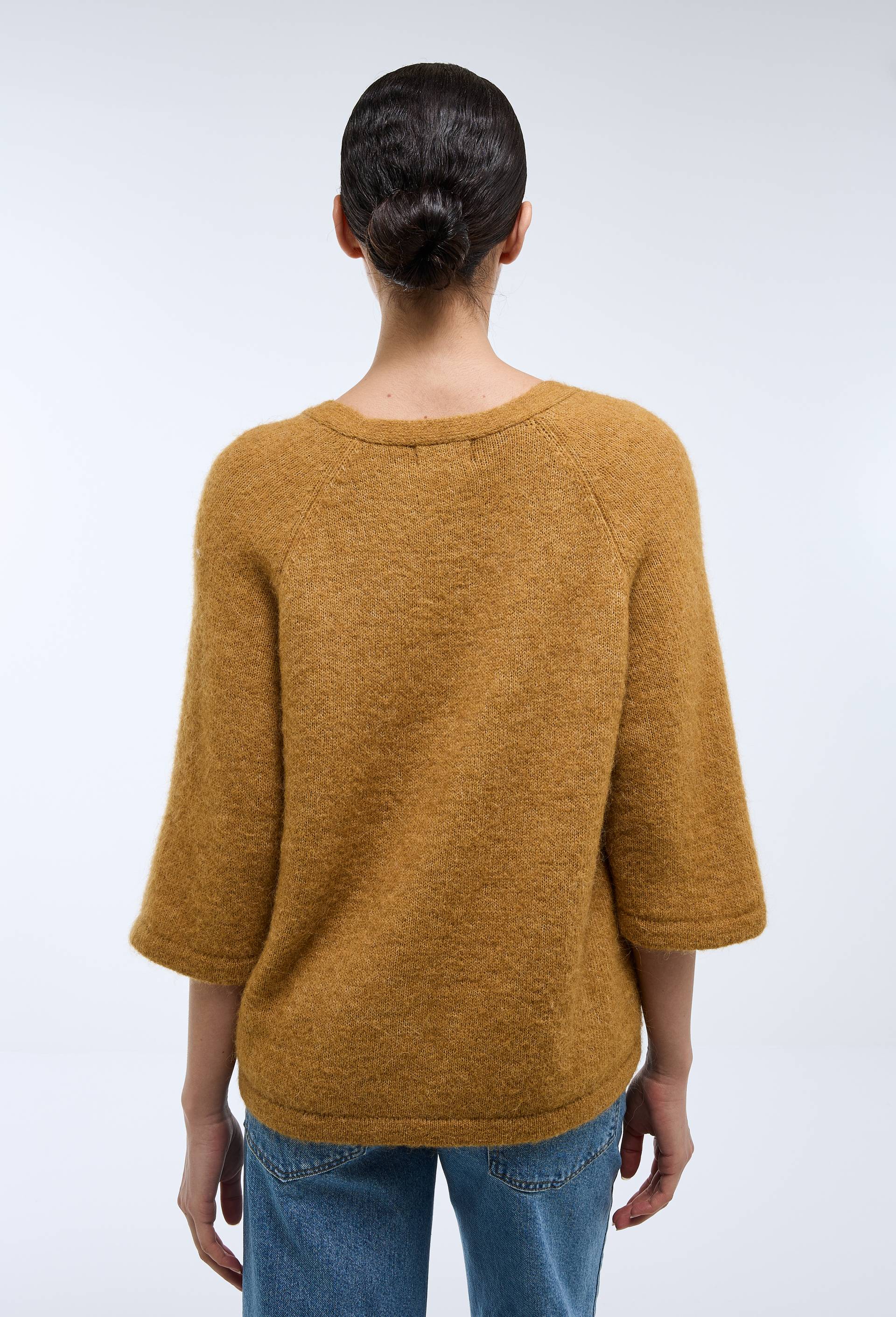 Cardigan manches coudes boutonn&eacute; contenant de l'alpaga, Jaune, large image number 1