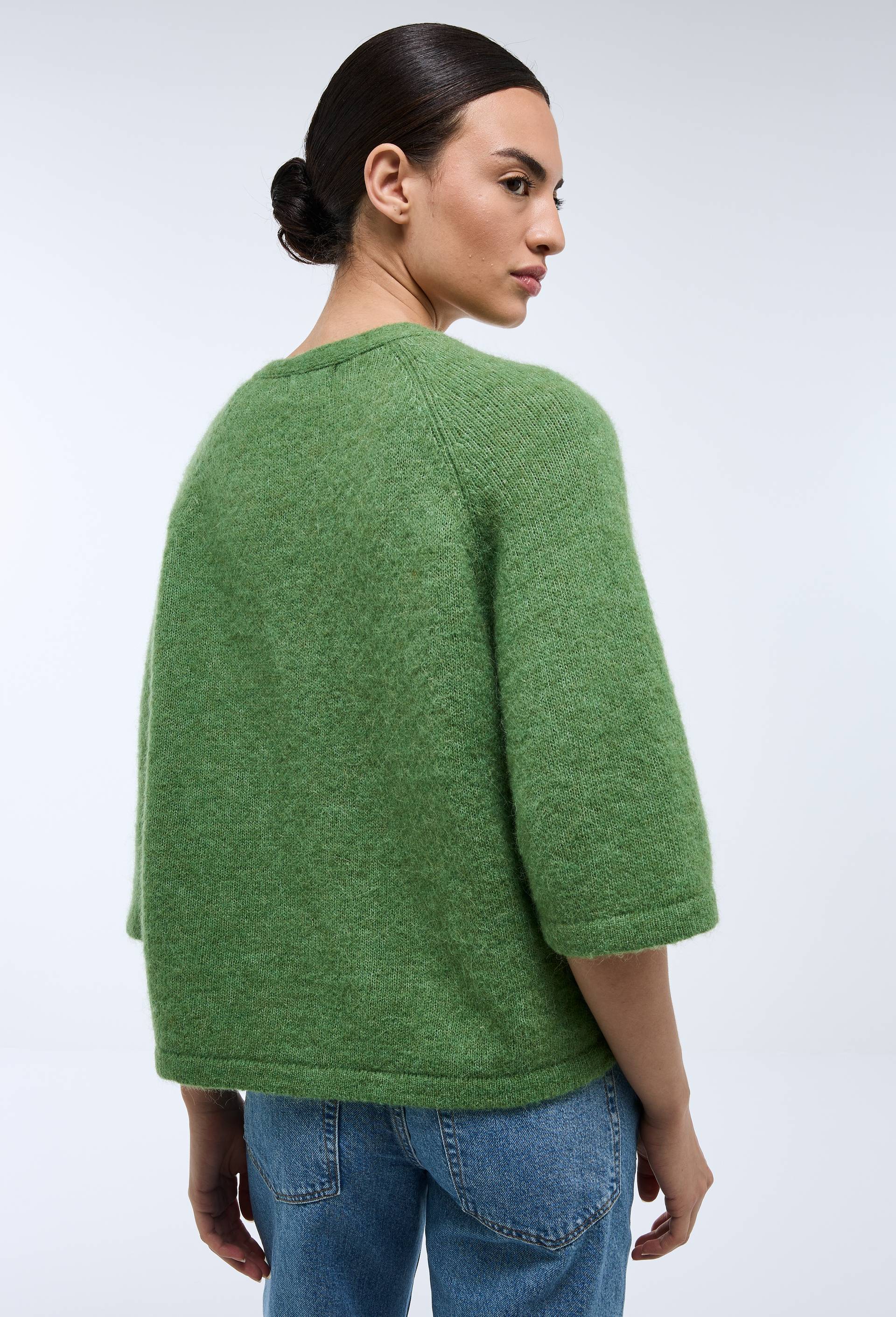 Cardigan manches coudes boutonn&eacute; contenant de l'alpaga, Vert, large image number 1