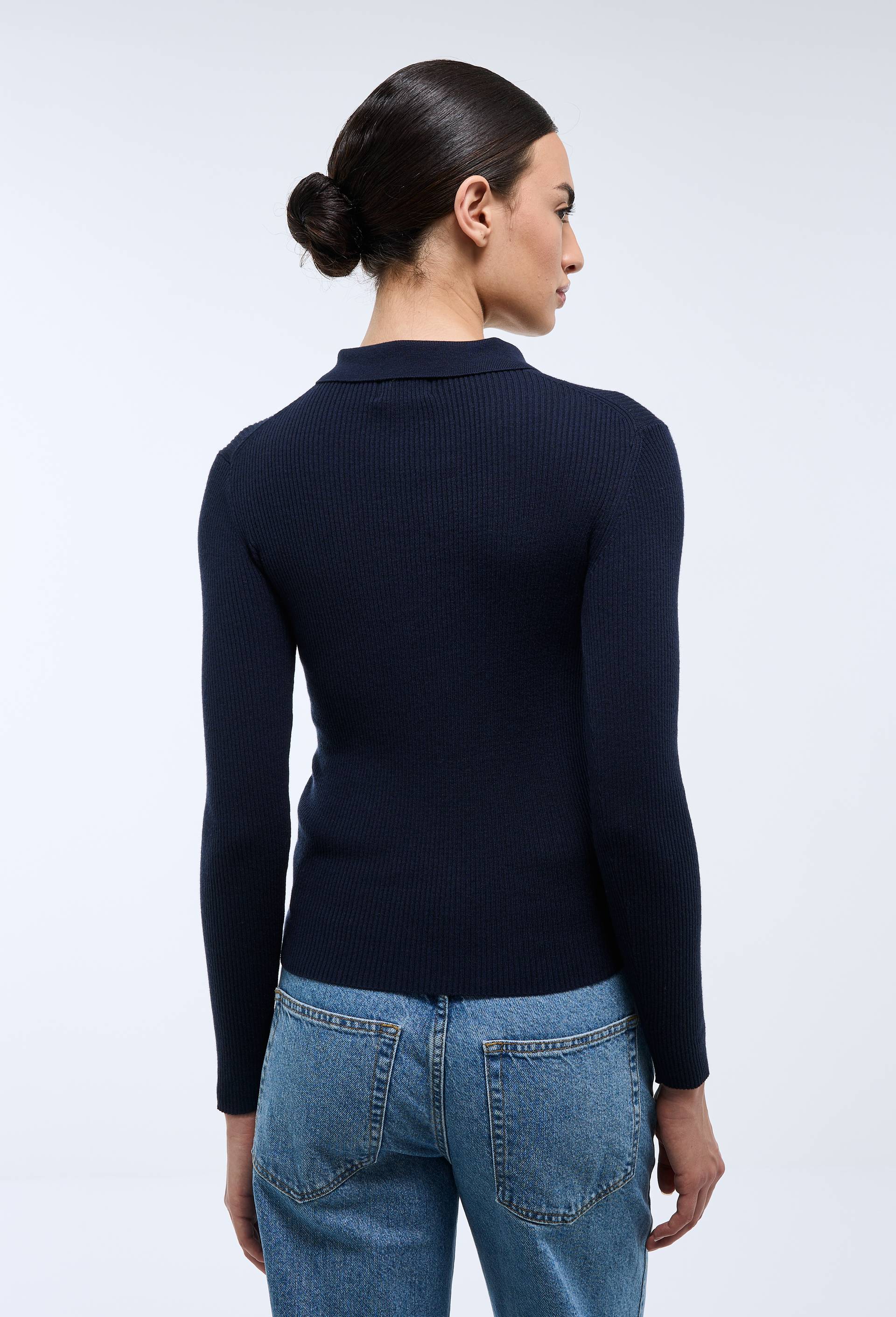 Pull col polo contenant du coton et cachemire, Bleu fonc&eacute;, large image number 1
