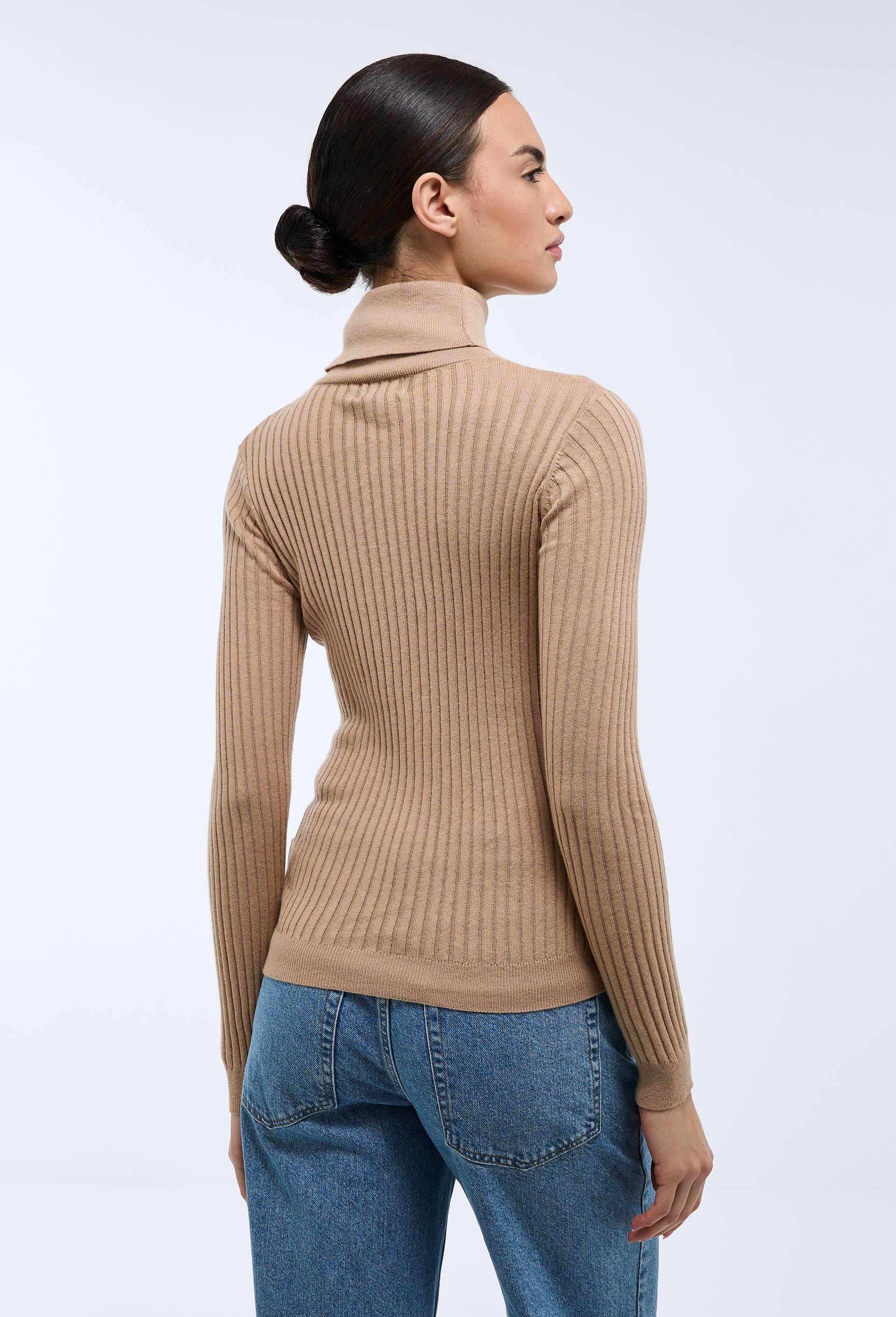 Pull col roul&eacute; &agrave; c&ocirc;tes uni en coton et cachemire m&eacute;lang&eacute;s, Beige, large image number 1