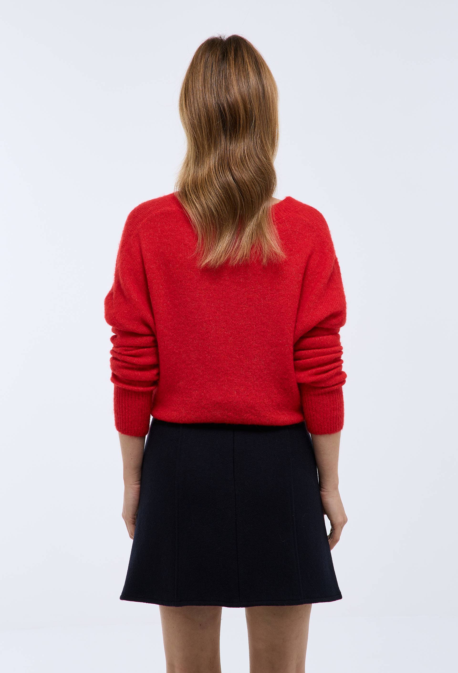 Pull col V uni contenant de l'alpaga, Rouge, large image number 1.0
