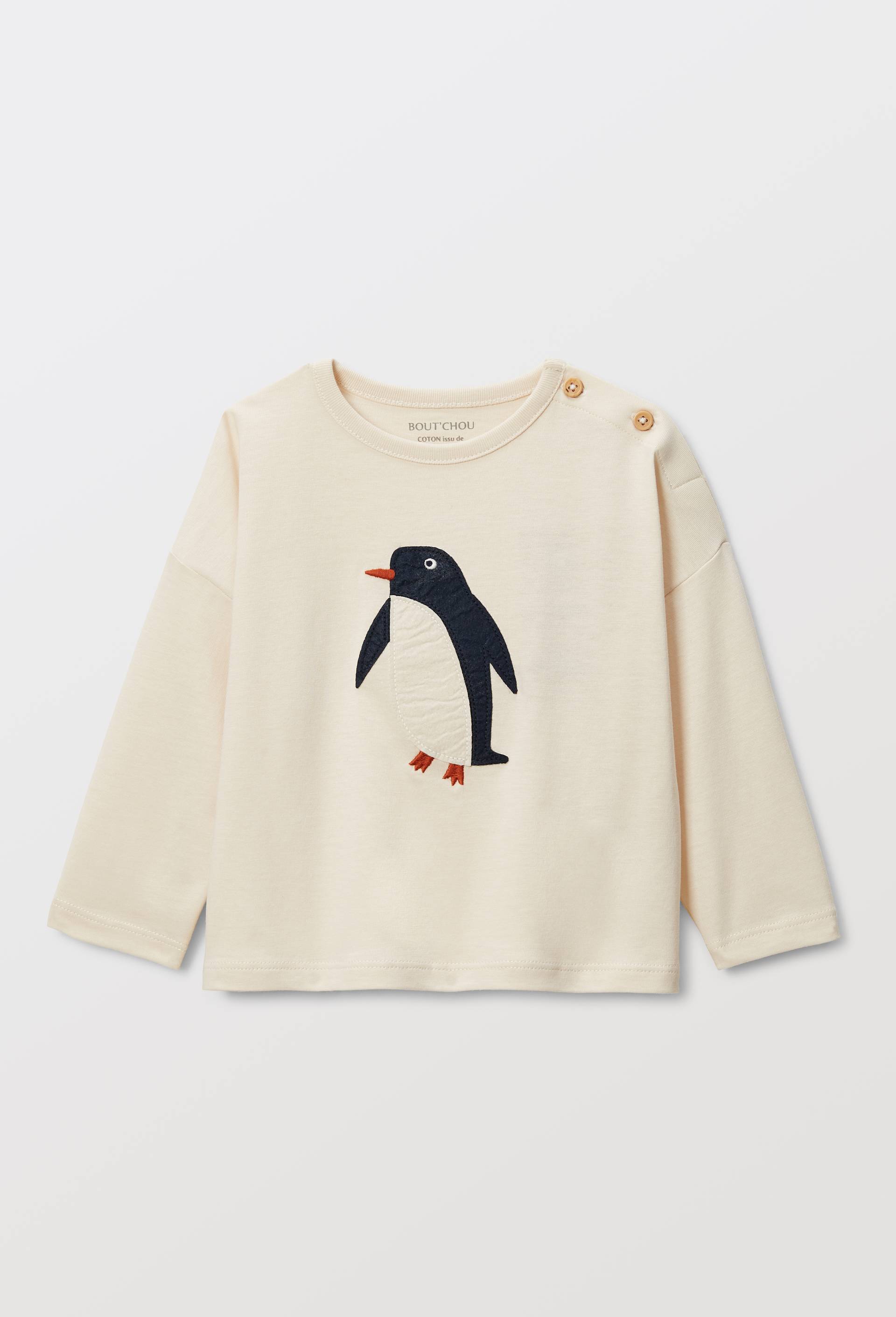 T-shirt manches longues imprim&eacute; en coton BIO GOTS, Beige clair, large image number 1