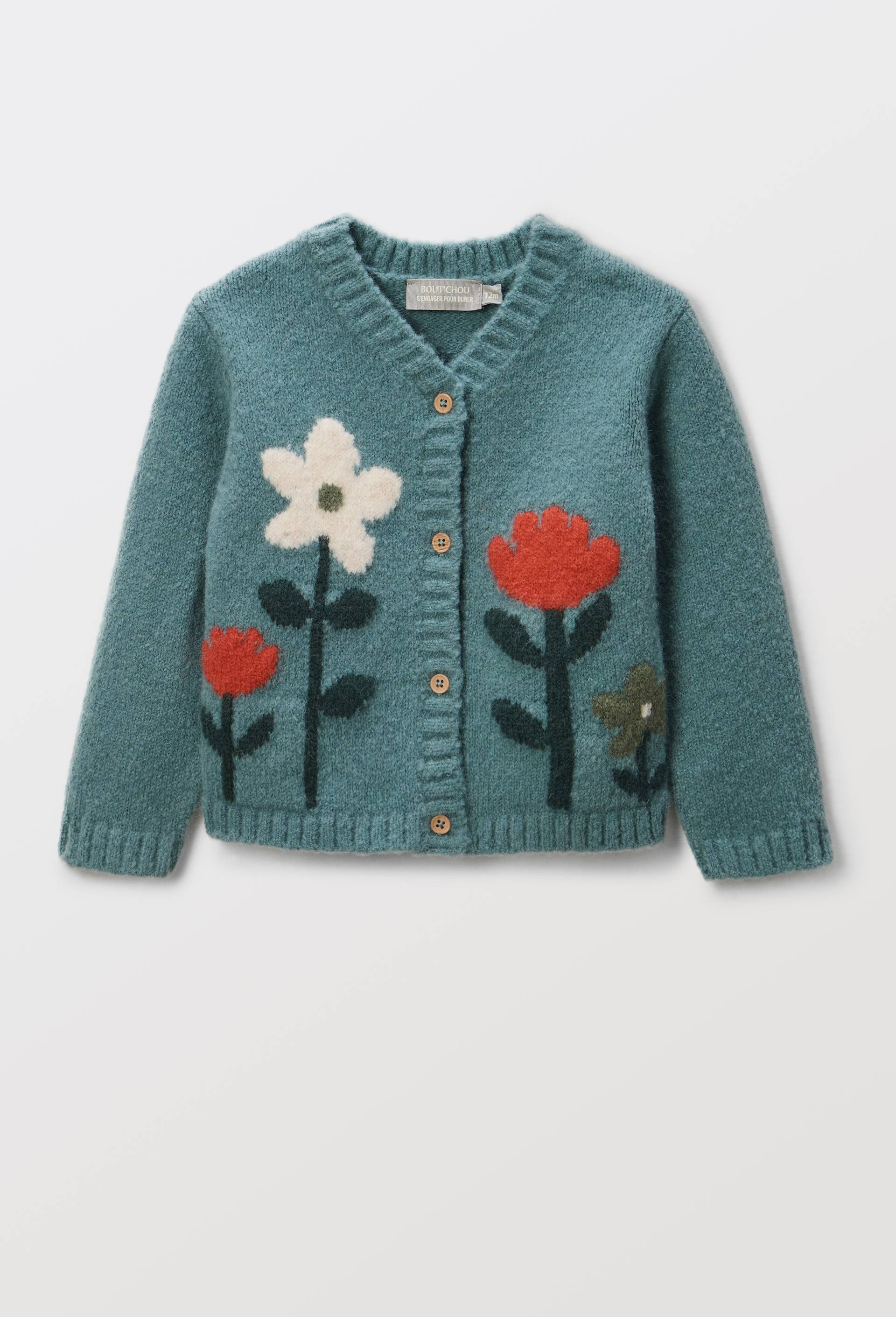 Cardigan tricot brod&eacute;, Vert, large image number 1.0