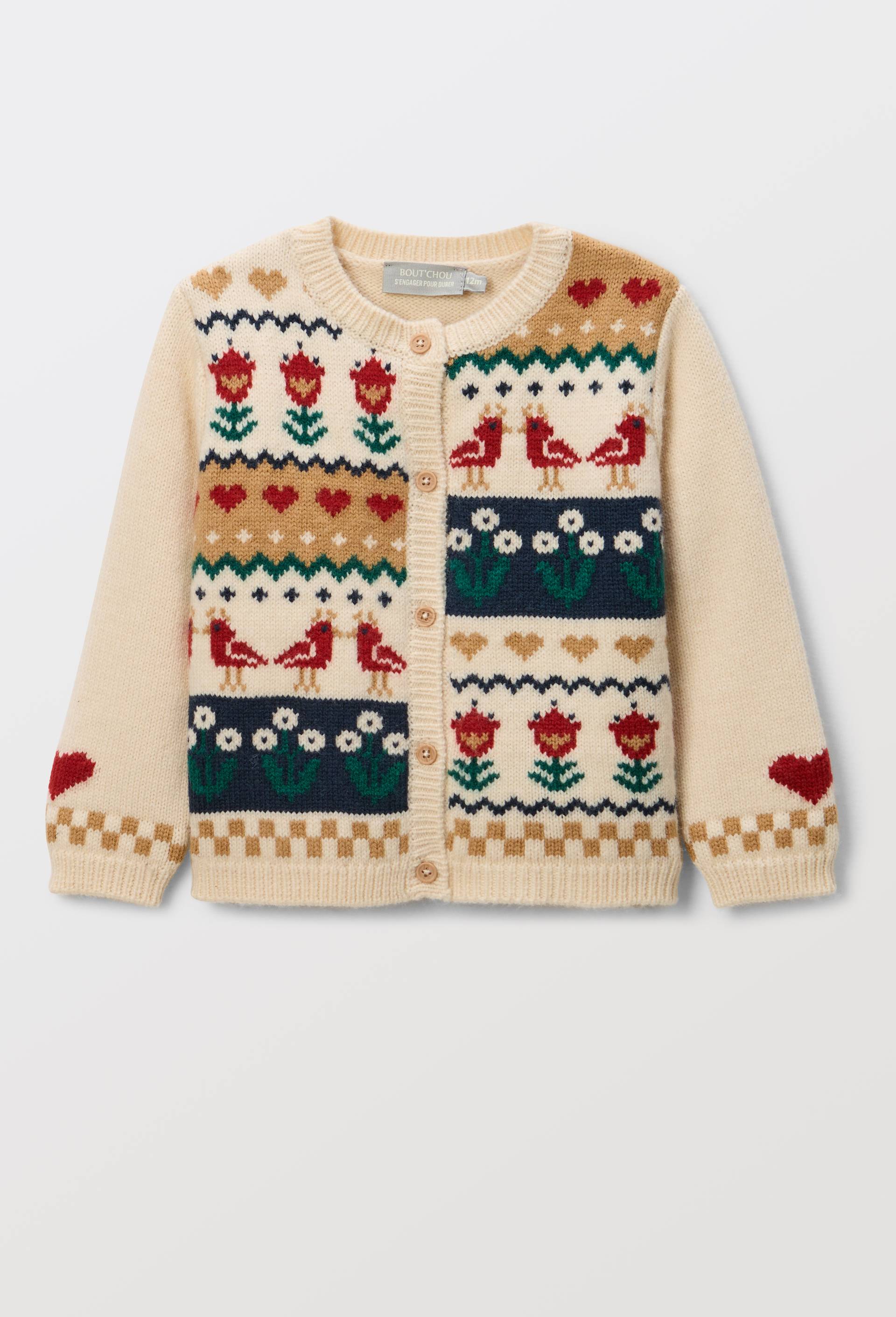 Cardigan tricot en jacquard imprim&eacute;, Beige clair, large image number 0