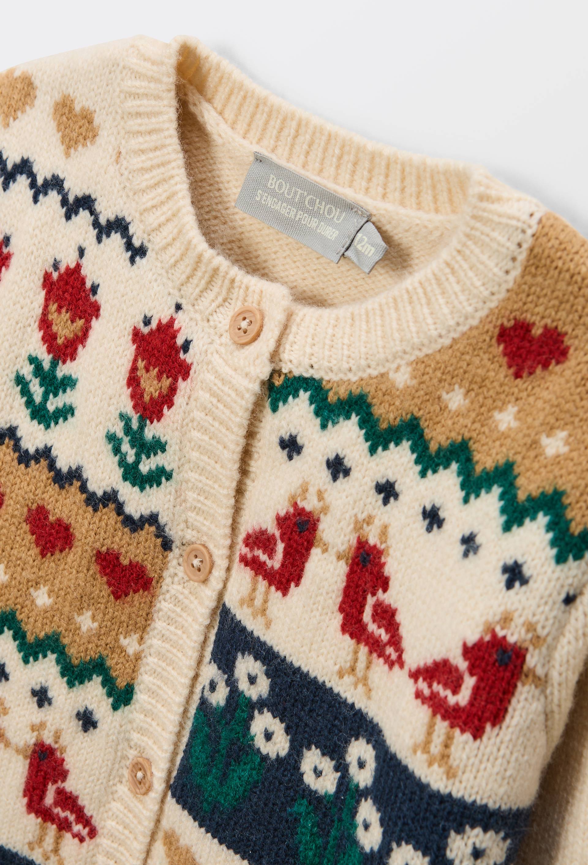 Cardigan tricot en jacquard imprim&eacute;, Beige clair, large image number 2.0