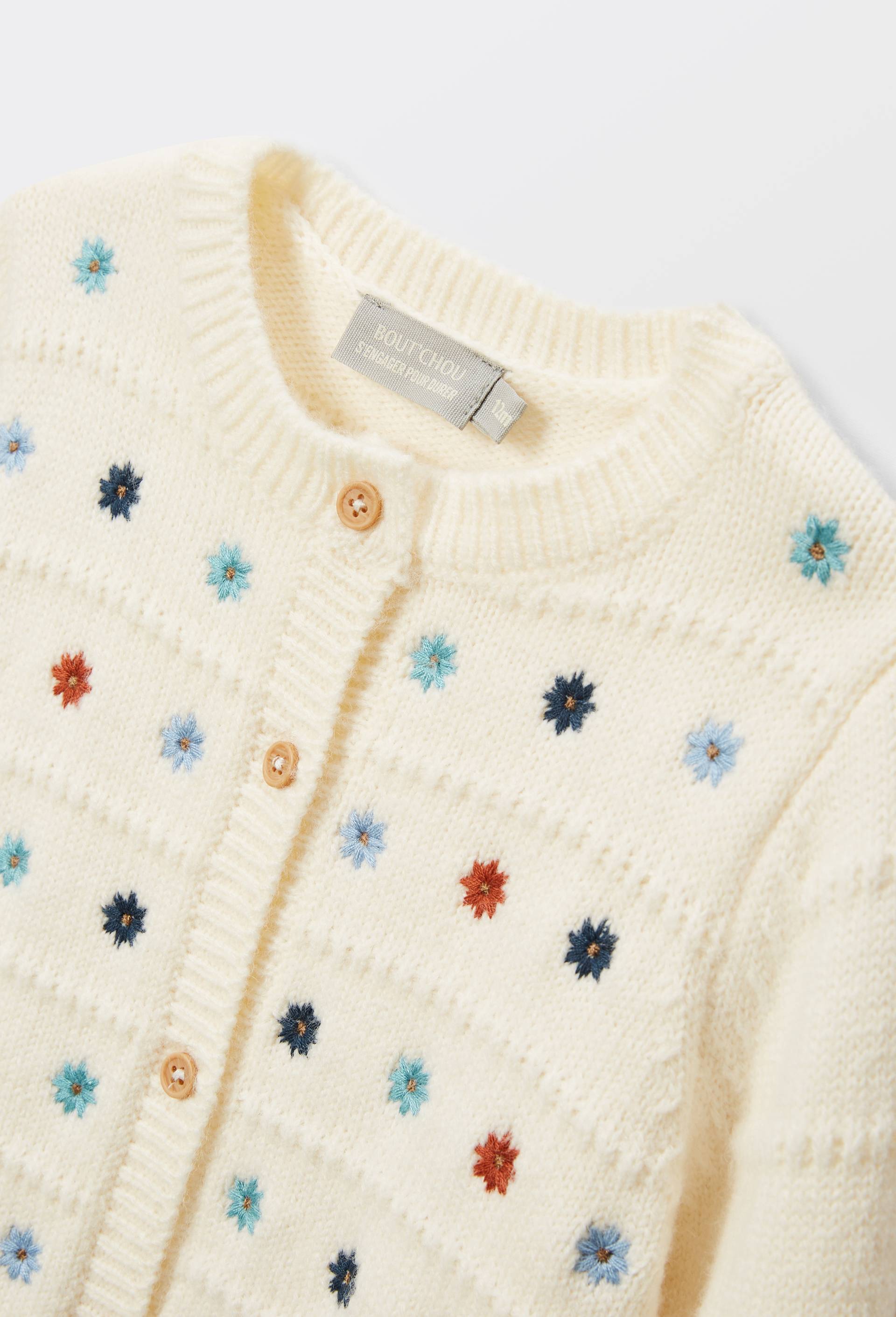Cardigan tricot brod&eacute;, Beige clair, large image number 3