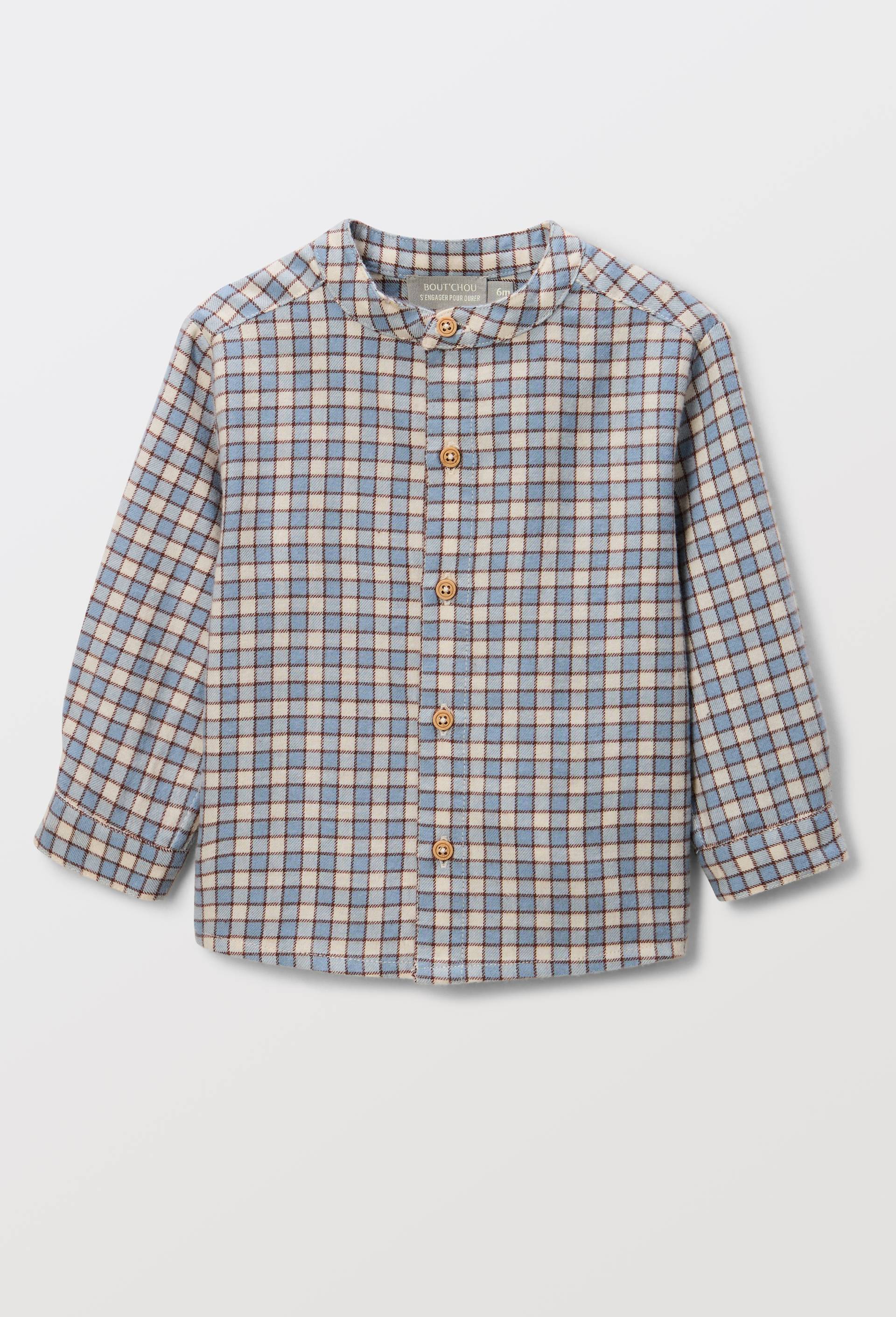 Chemise col mao &agrave; carreaux en coton, Bleu, large image number 1