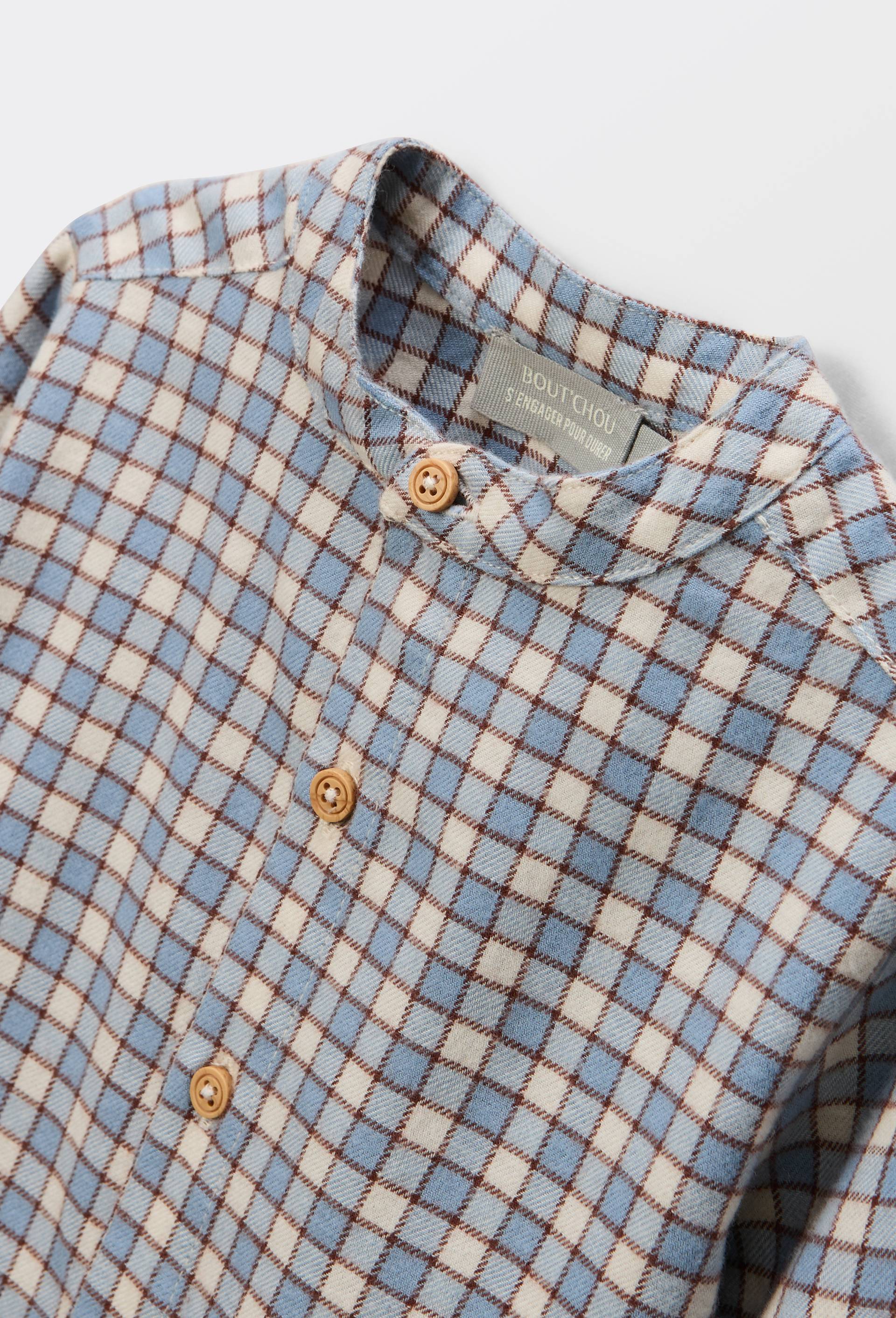 Chemise col mao &agrave; carreaux en coton, Bleu, large image number 3