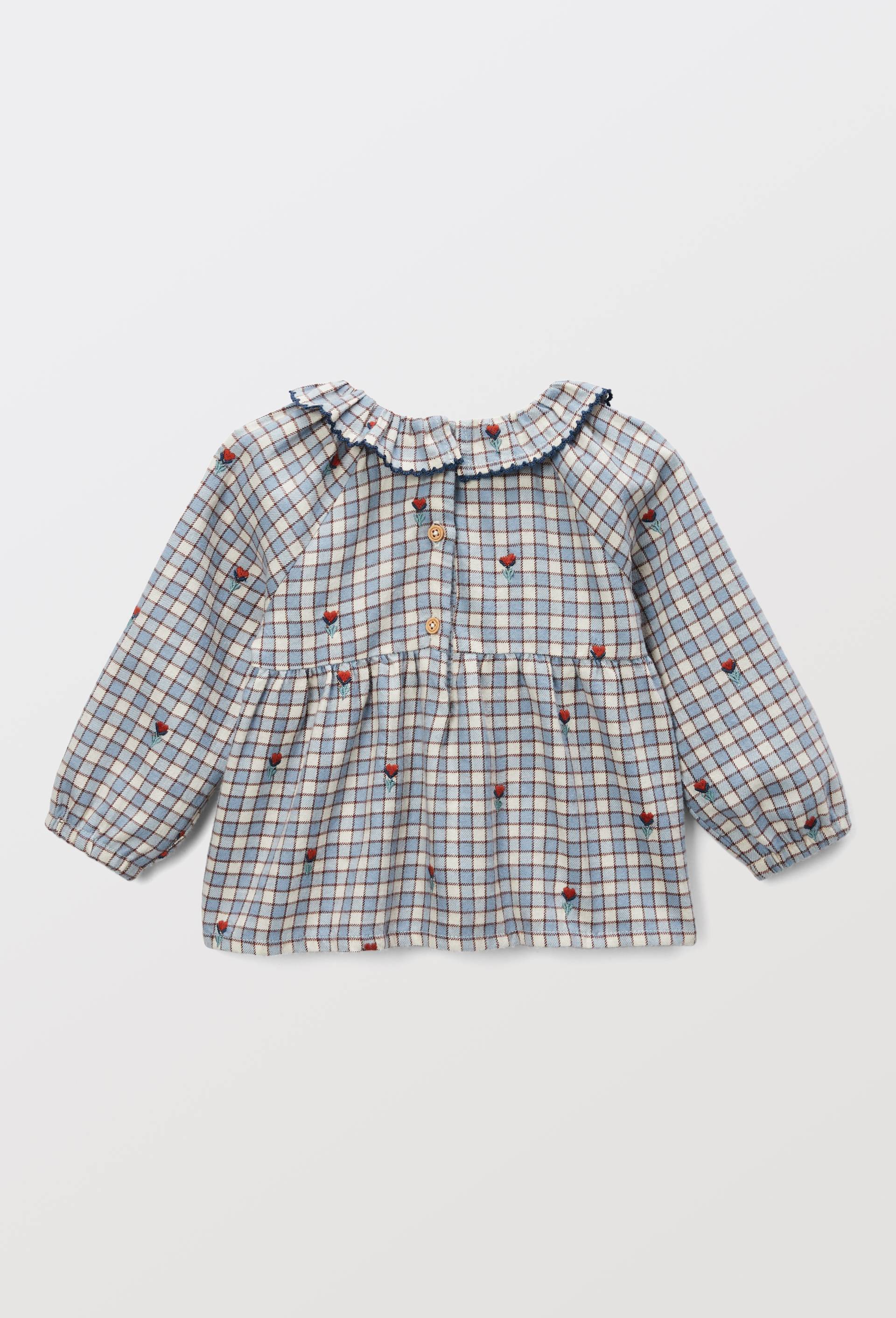 Blouse &agrave; col &agrave; carreaux imprim&eacute;e en coton, Bleu, large image number 2