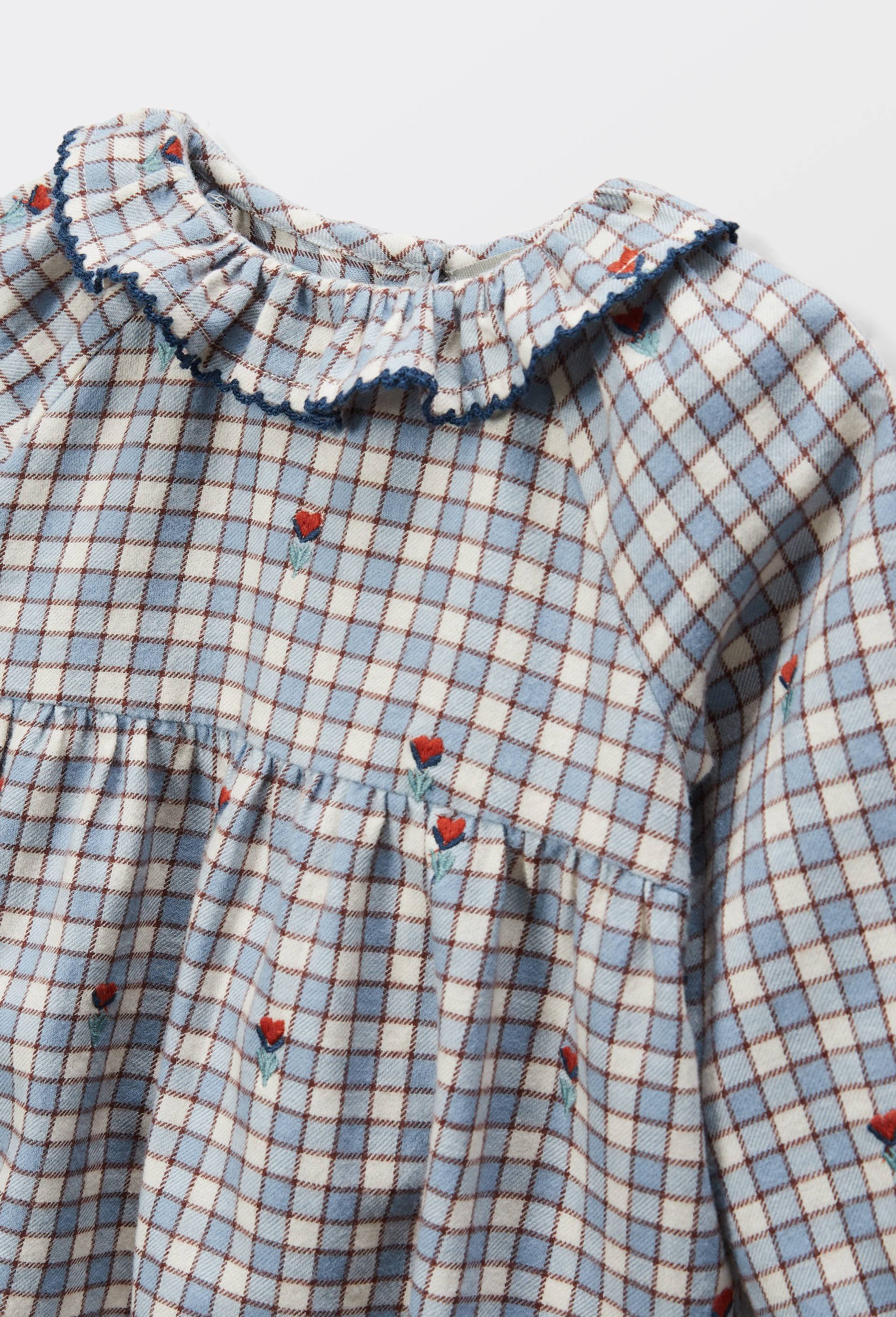 Blouse &agrave; col &agrave; carreaux imprim&eacute;e en coton, Bleu, large image number 3