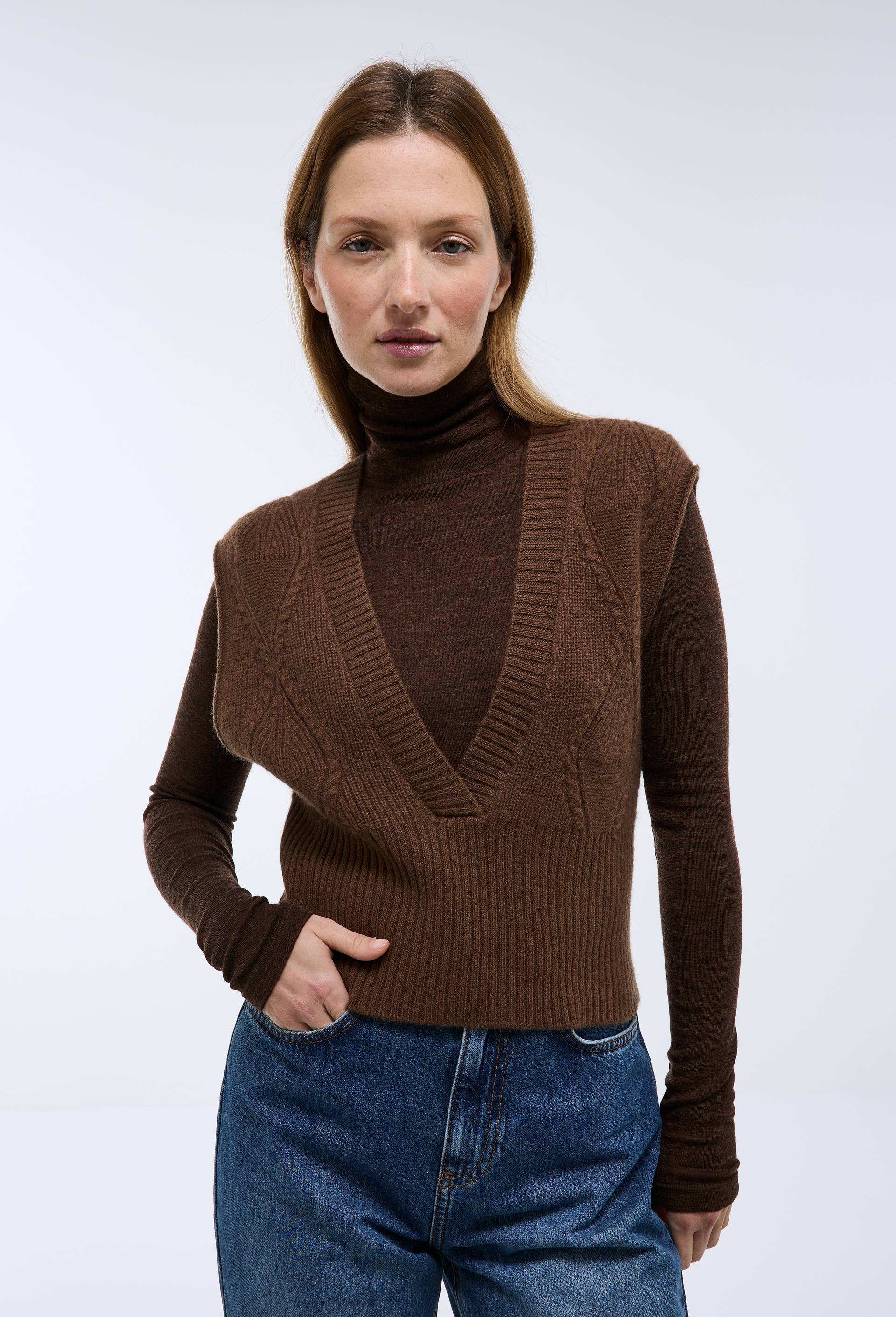 Pull sans manches en laine, Brun, large image number 0