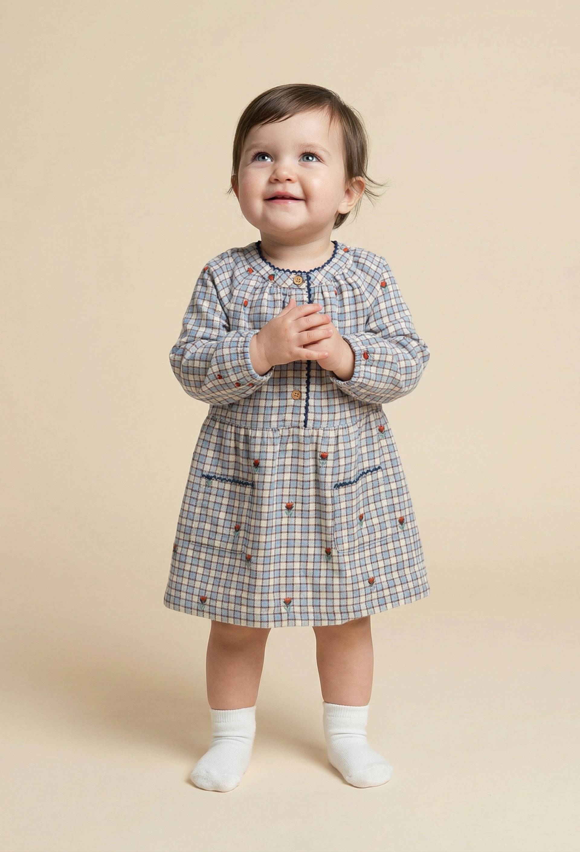 Robe &agrave; carreaux imprim&eacute;e en coton, Bleu, large image number 0