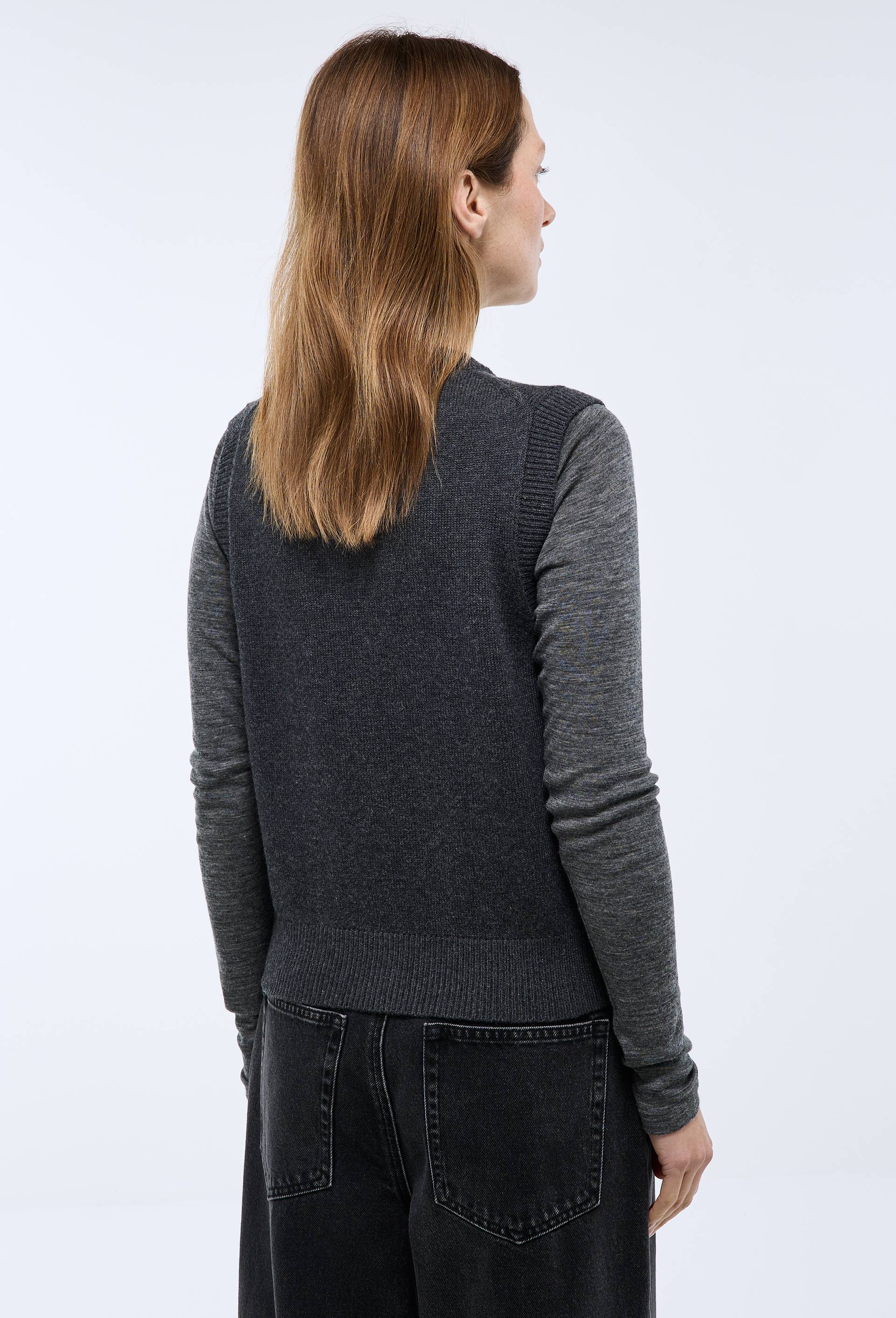 Cardigan sans manches contenant de la laine et du coton, Gris fonc&eacute;, large image number 1.0