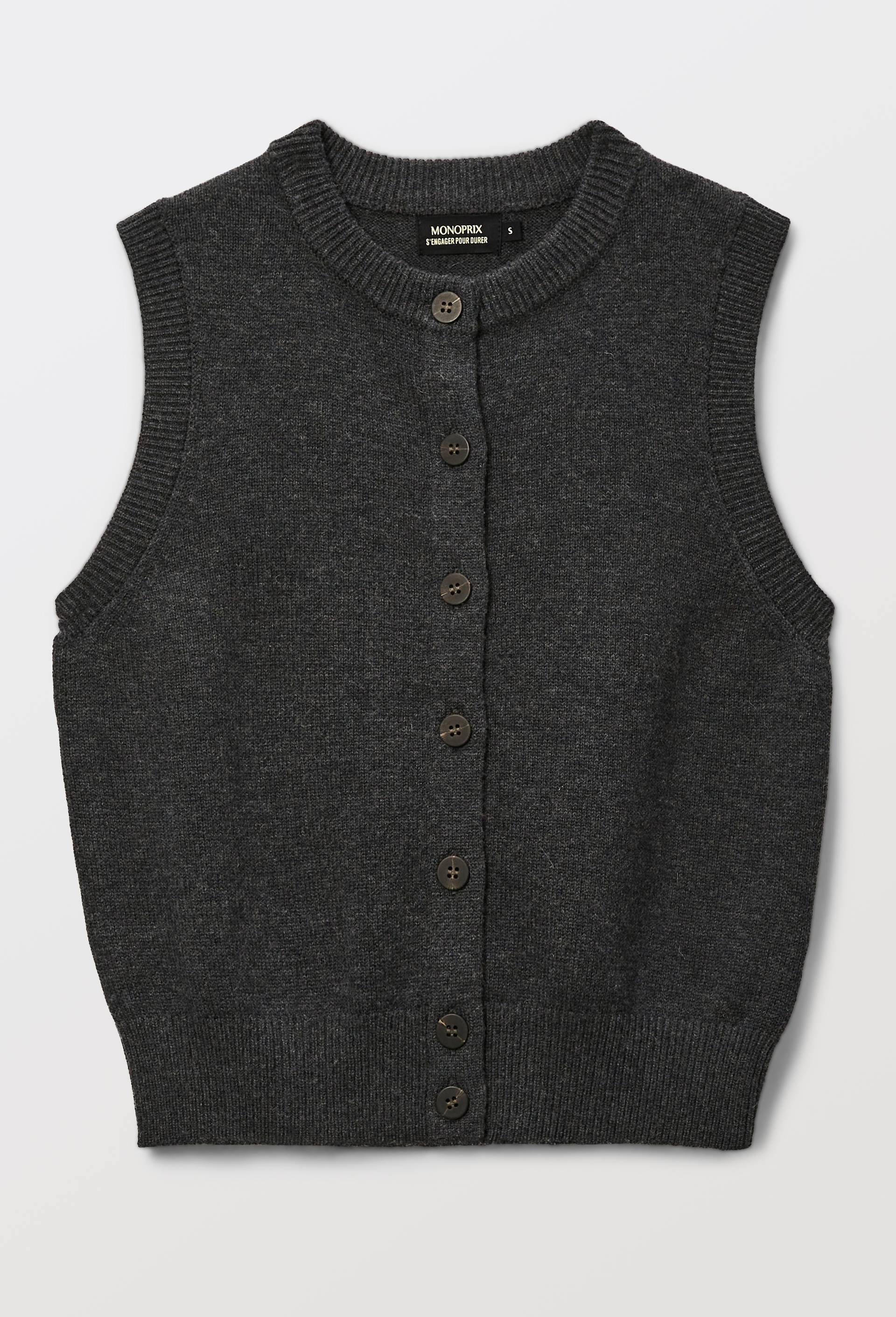 Cardigan sans manches contenant de la laine et du coton, Gris fonc&eacute;, large image number 2