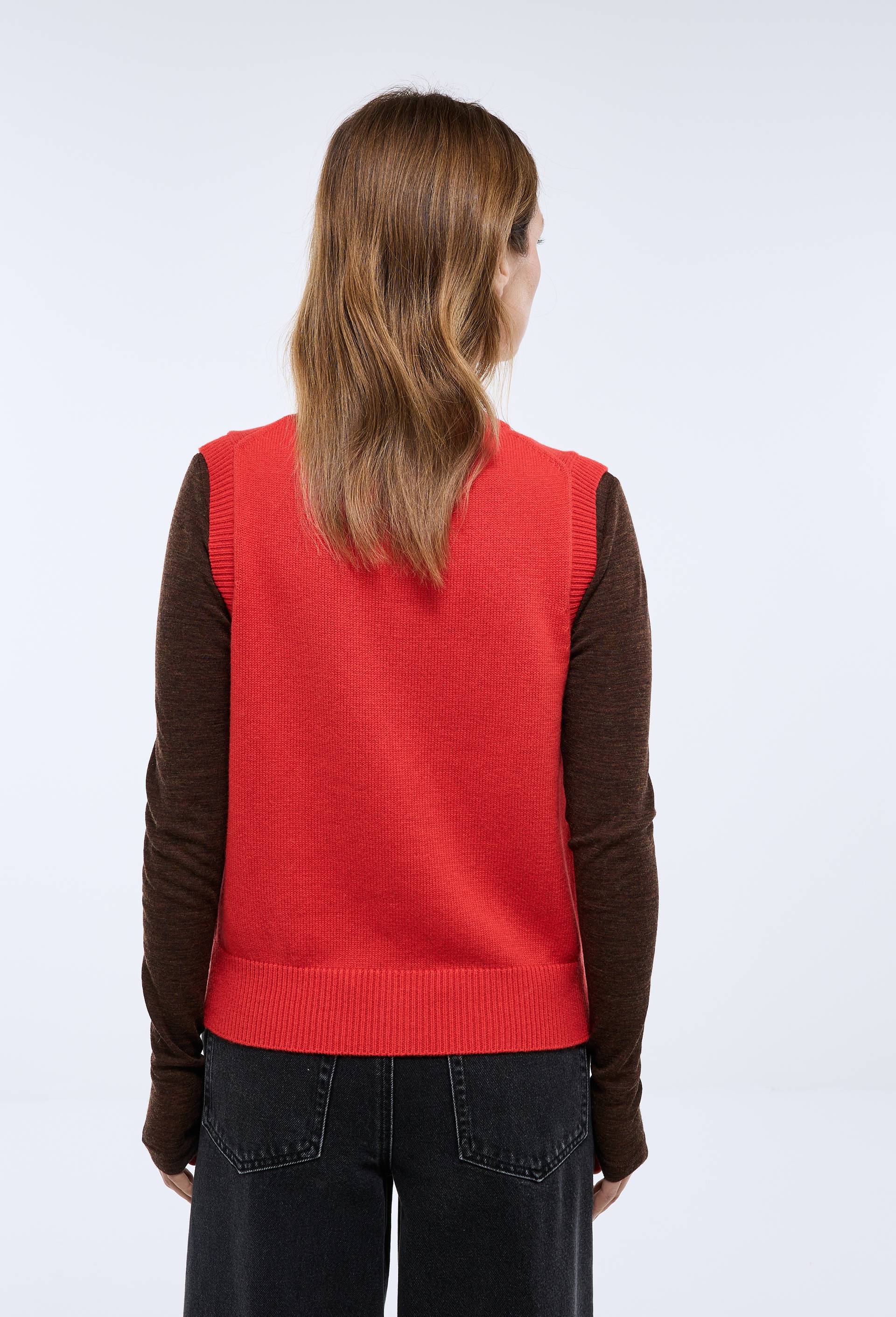 Cardigan sans manches contenant de la laine et du coton, Rouge, large image number 1
