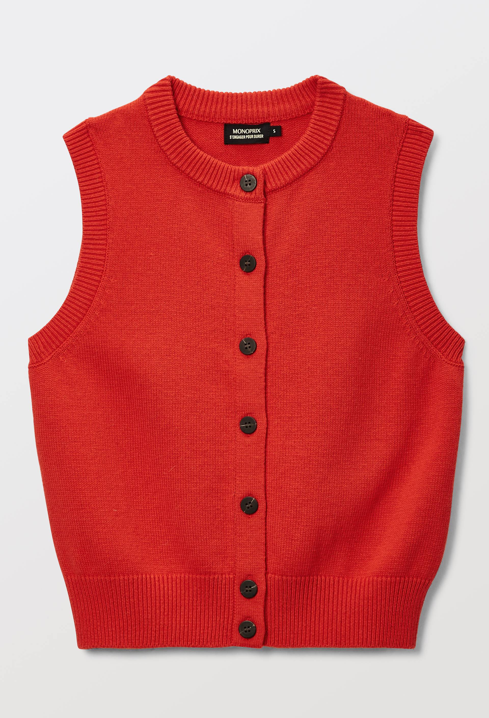 Cardigan sans manches contenant de la laine et du coton, Rouge, large image number 2