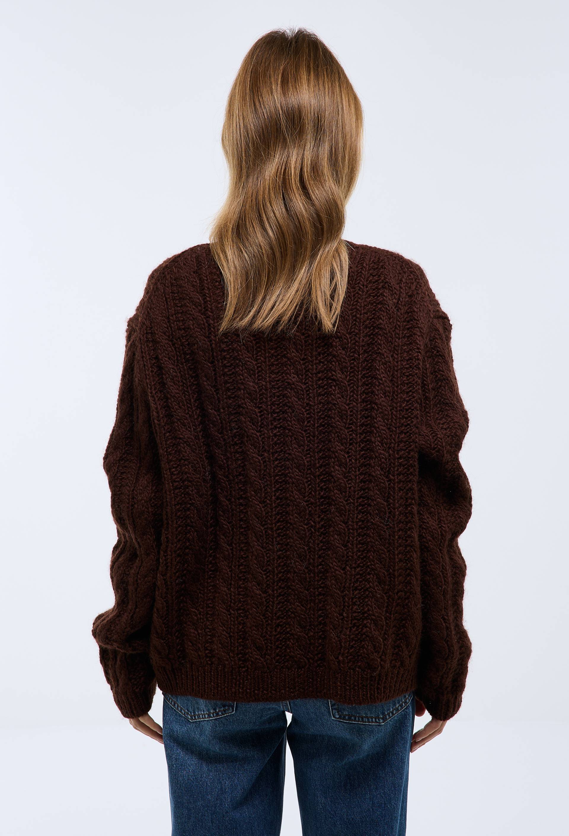 Cardigan avec torsades en laine, Brun fonc&eacute;, large image number 1.0