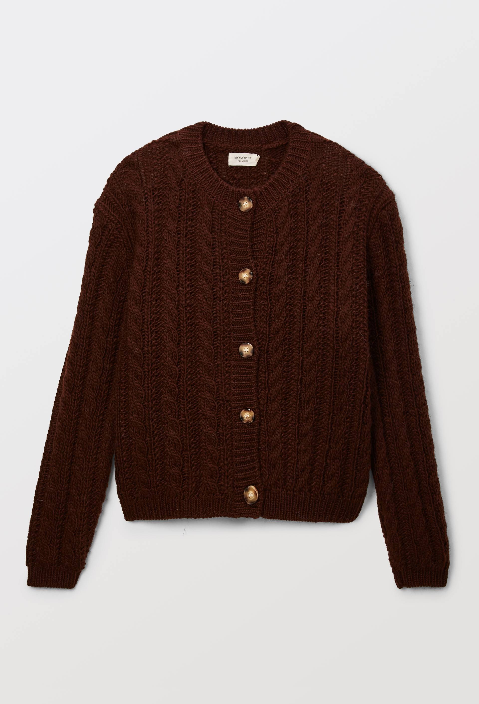 Cardigan avec torsades en laine, Brun fonc&eacute;, large image number 2