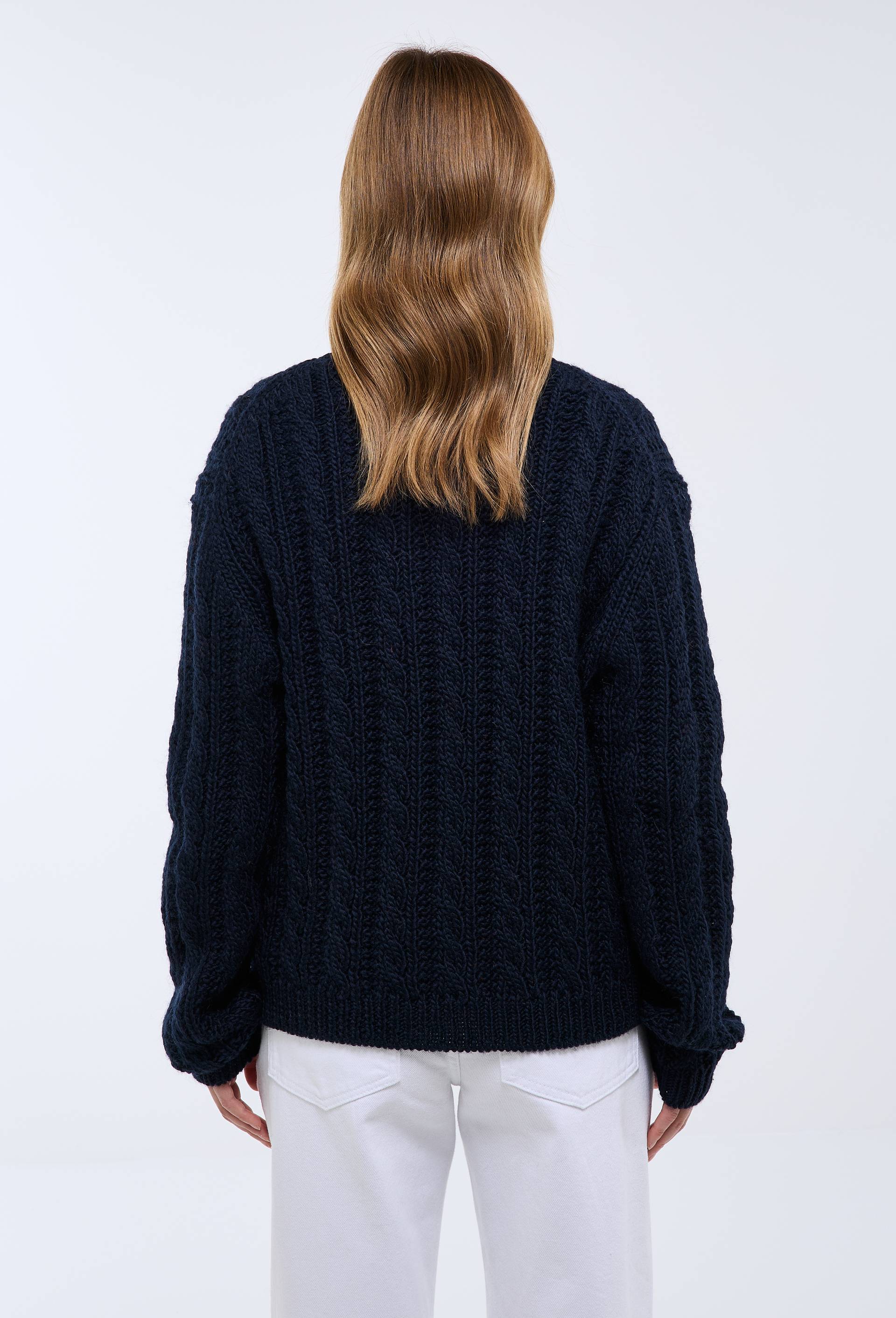 Cardigan avec torsades en laine, Bleu fonc&eacute;, large image number 2.0