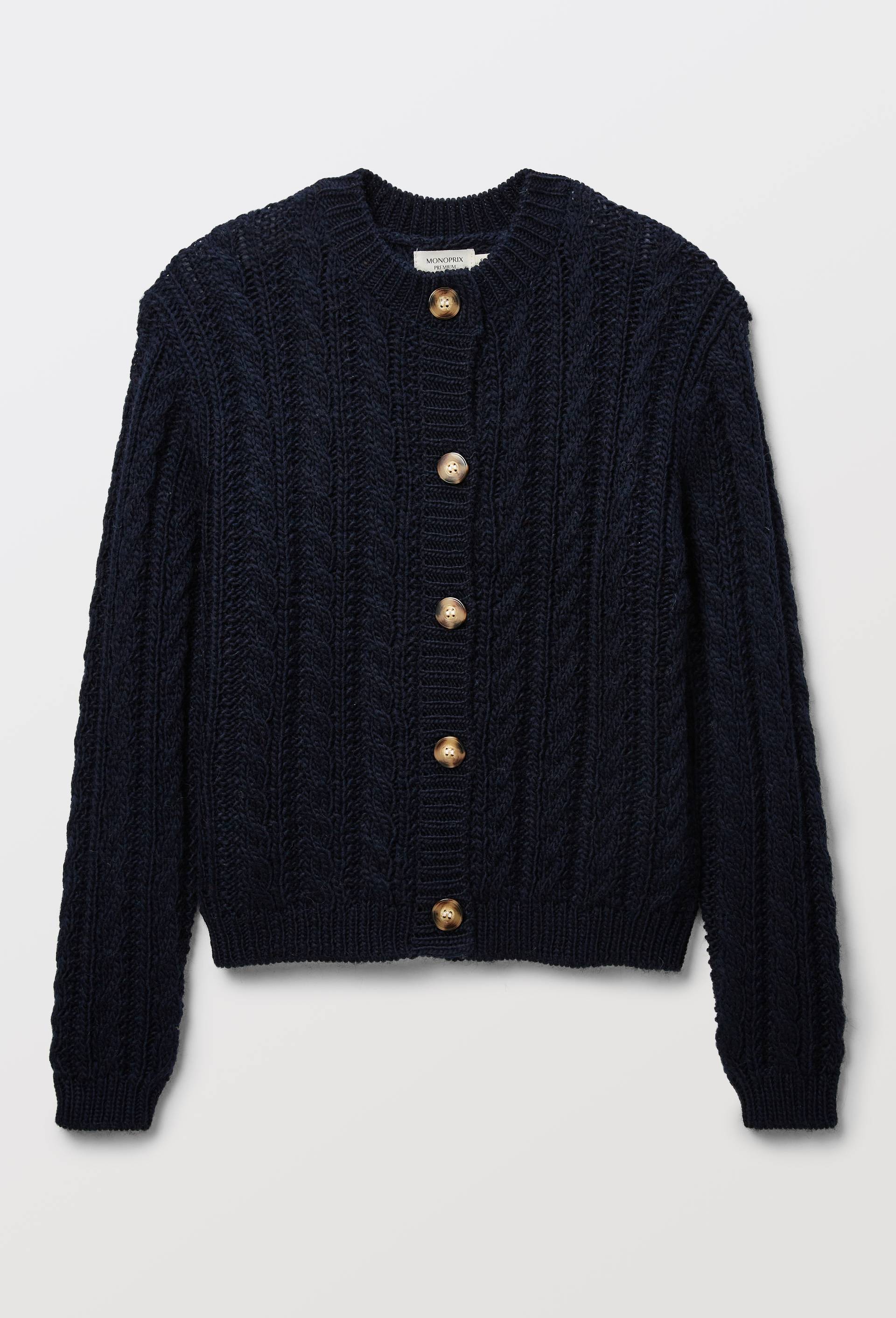 Cardigan avec torsades en laine, Bleu fonc&eacute;, large image number 3